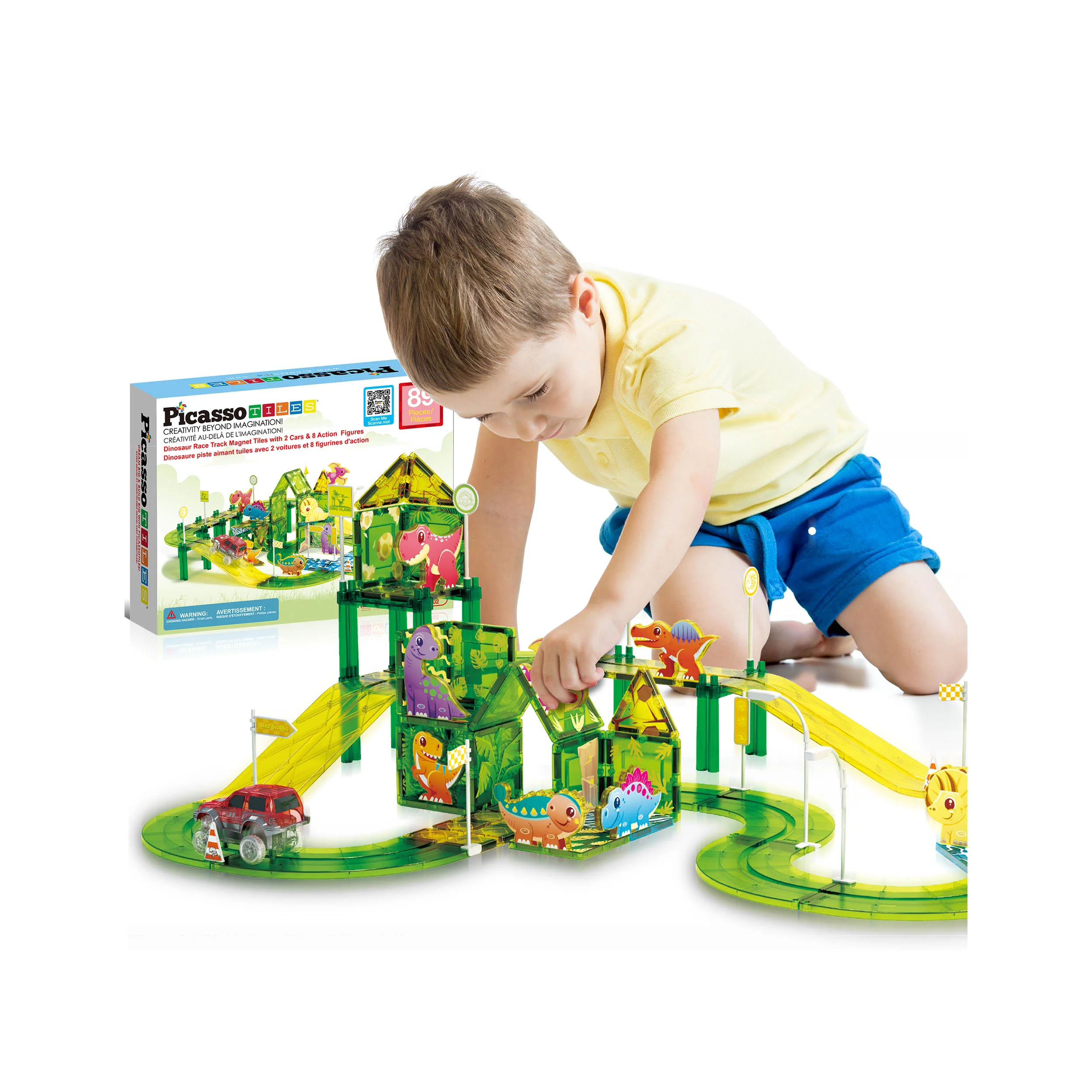 PicassoTiles Magnetic Tile Dinosaur Race Car Track Set - Image 8