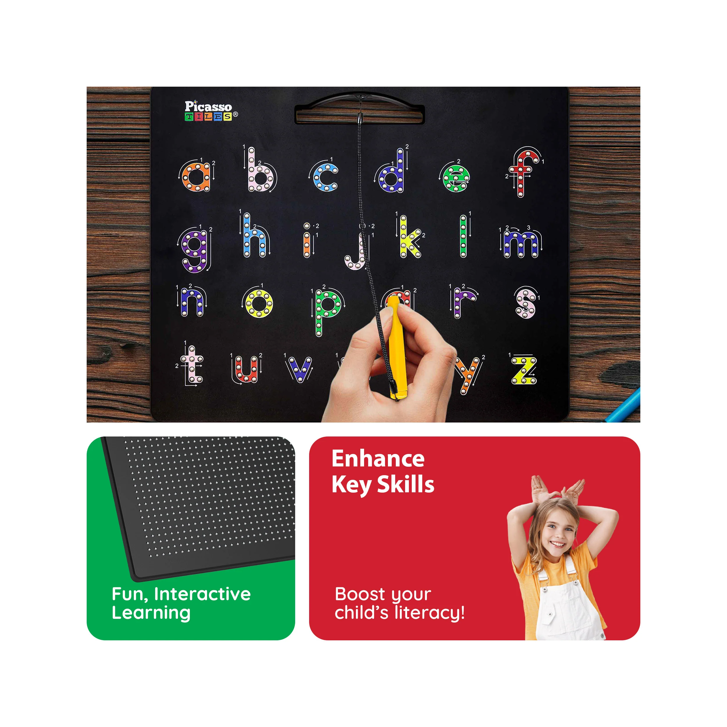 PicassoTiles Double-Sided Magnetic Drawing Board 12x10 Upper Lower Case - Image 4
