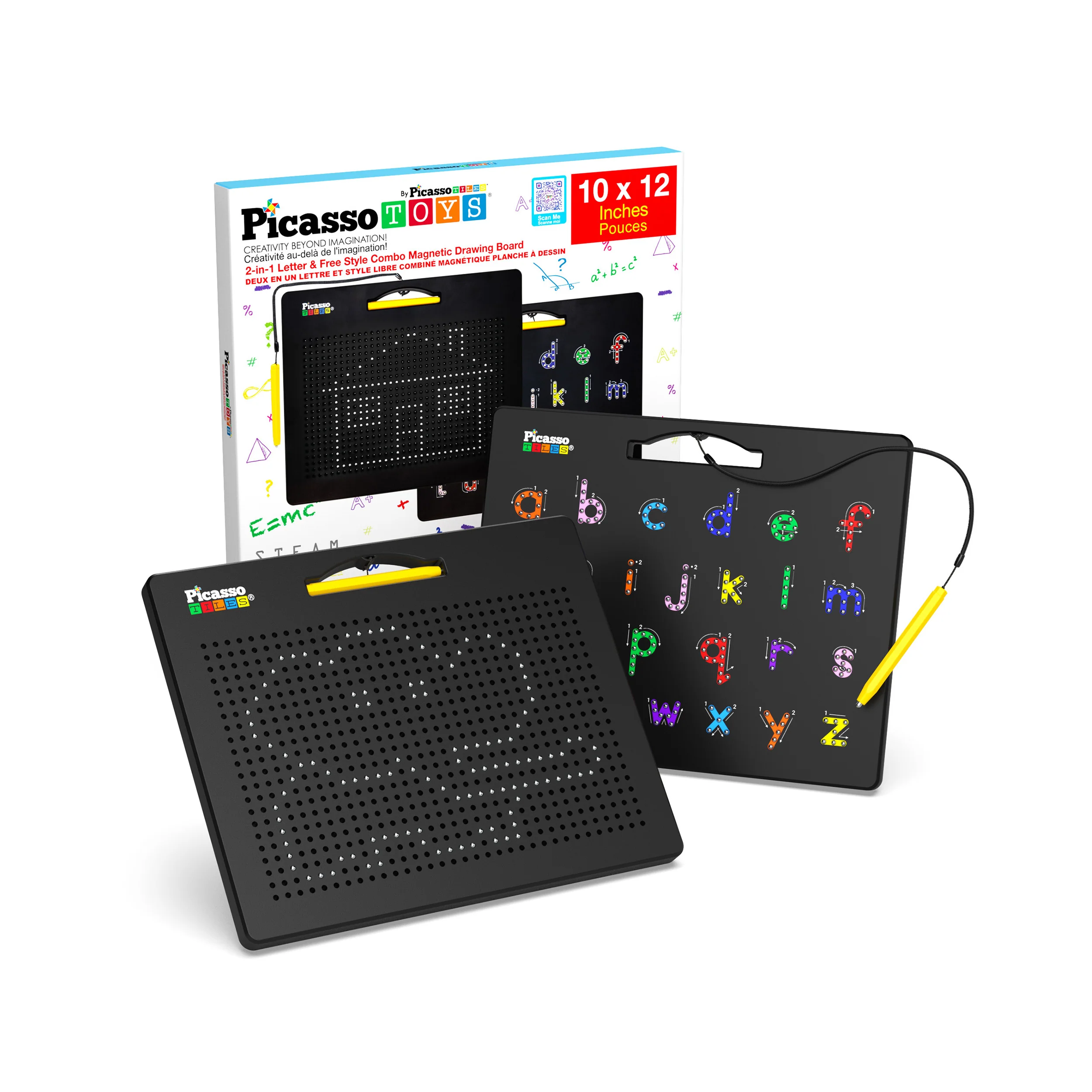 PicassoTiles Magnetic Drawing Board Freestyle & Alphabet Double Sided