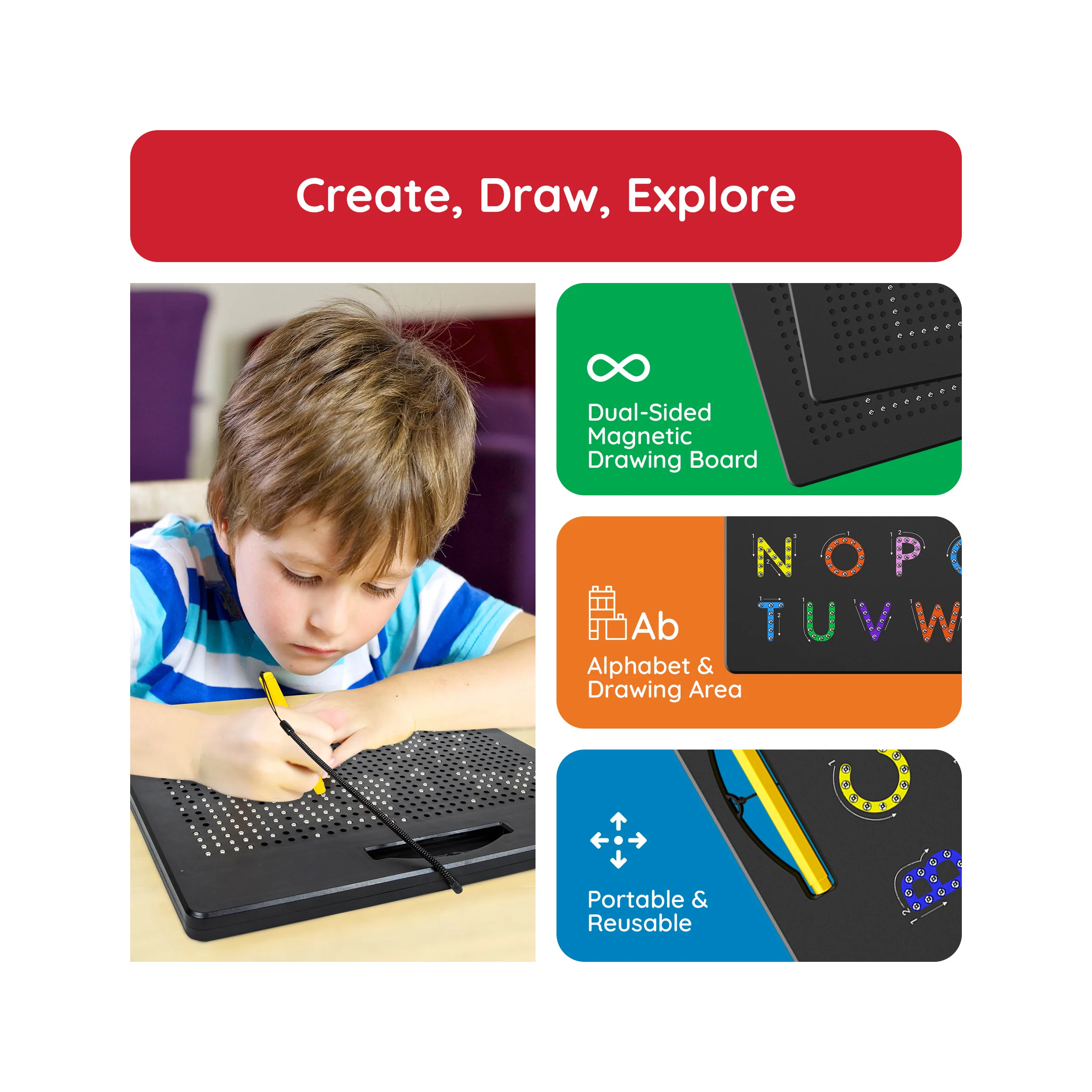 PicassoTiles Magnetic Drawing Board Freestyle & Alphabet Double Sided - Image 3