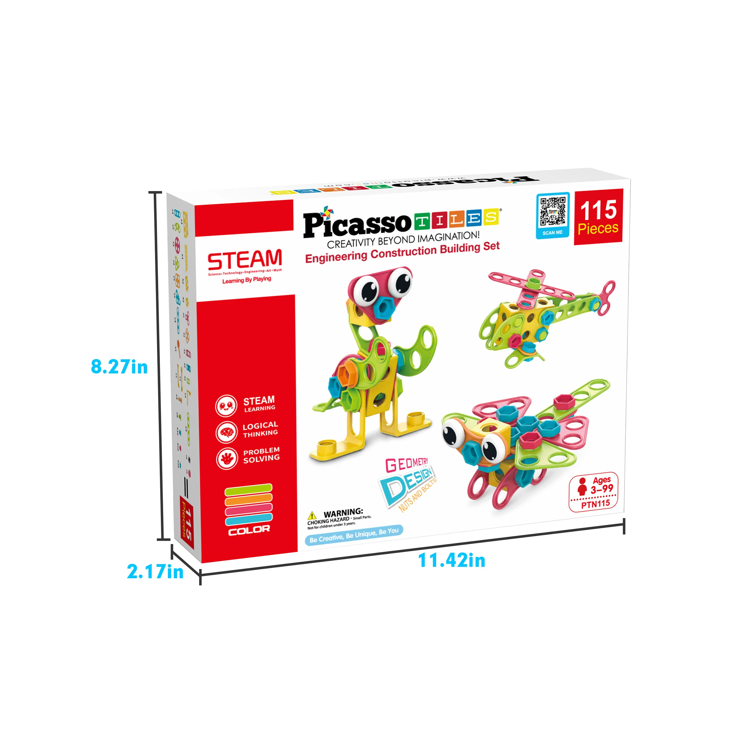 PicassoTiles 115pc Engineering Construction Toy with Hand Tools - Image 7