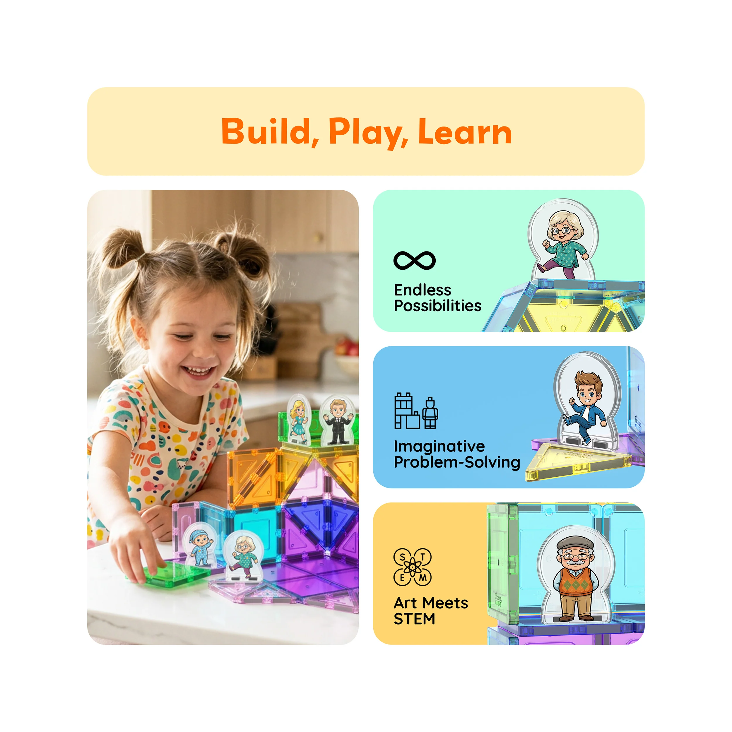 PicassoTile Magnetic Family Figures 8pc - Image 4