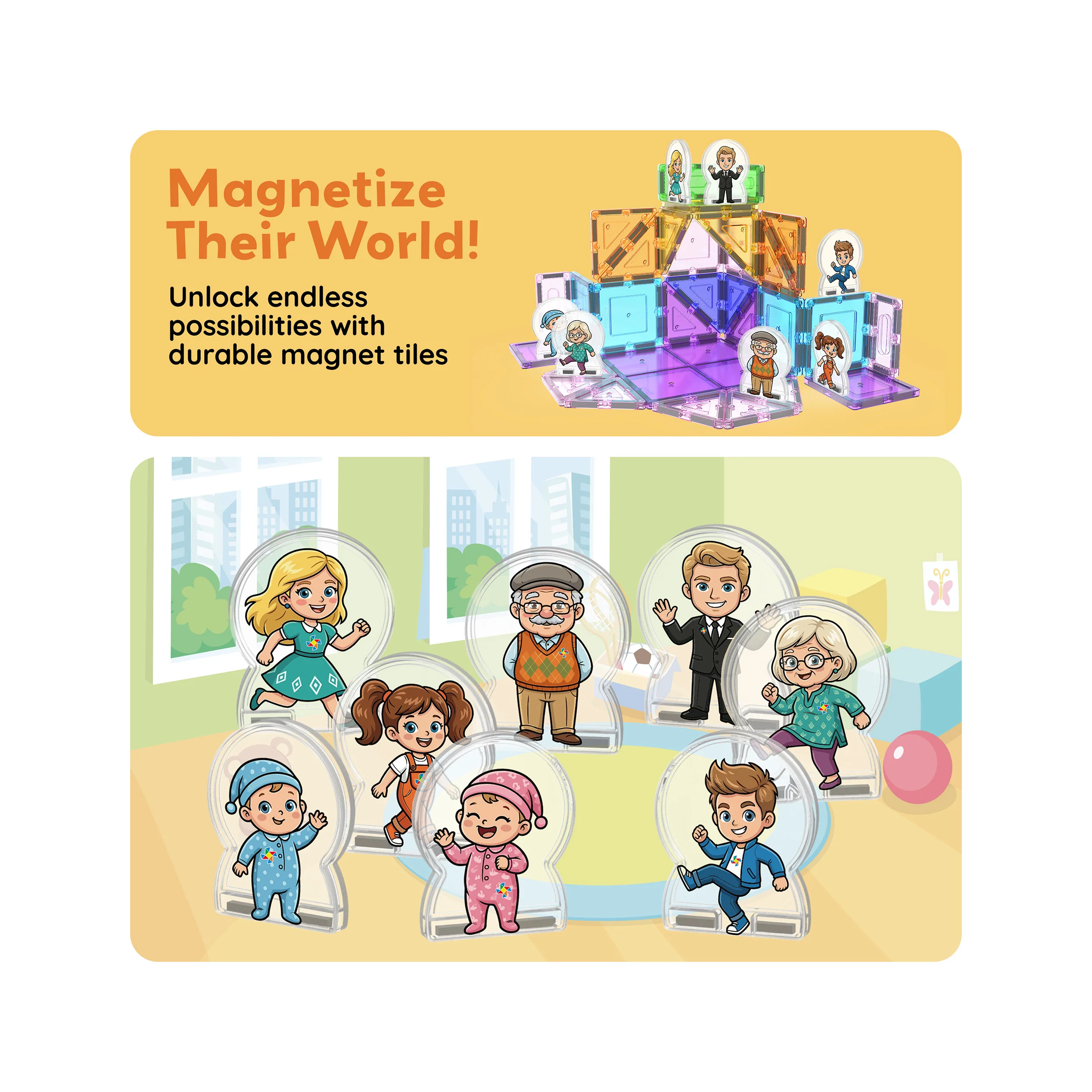 PicassoTile Magnetic Family Figures 8pc - Image 7