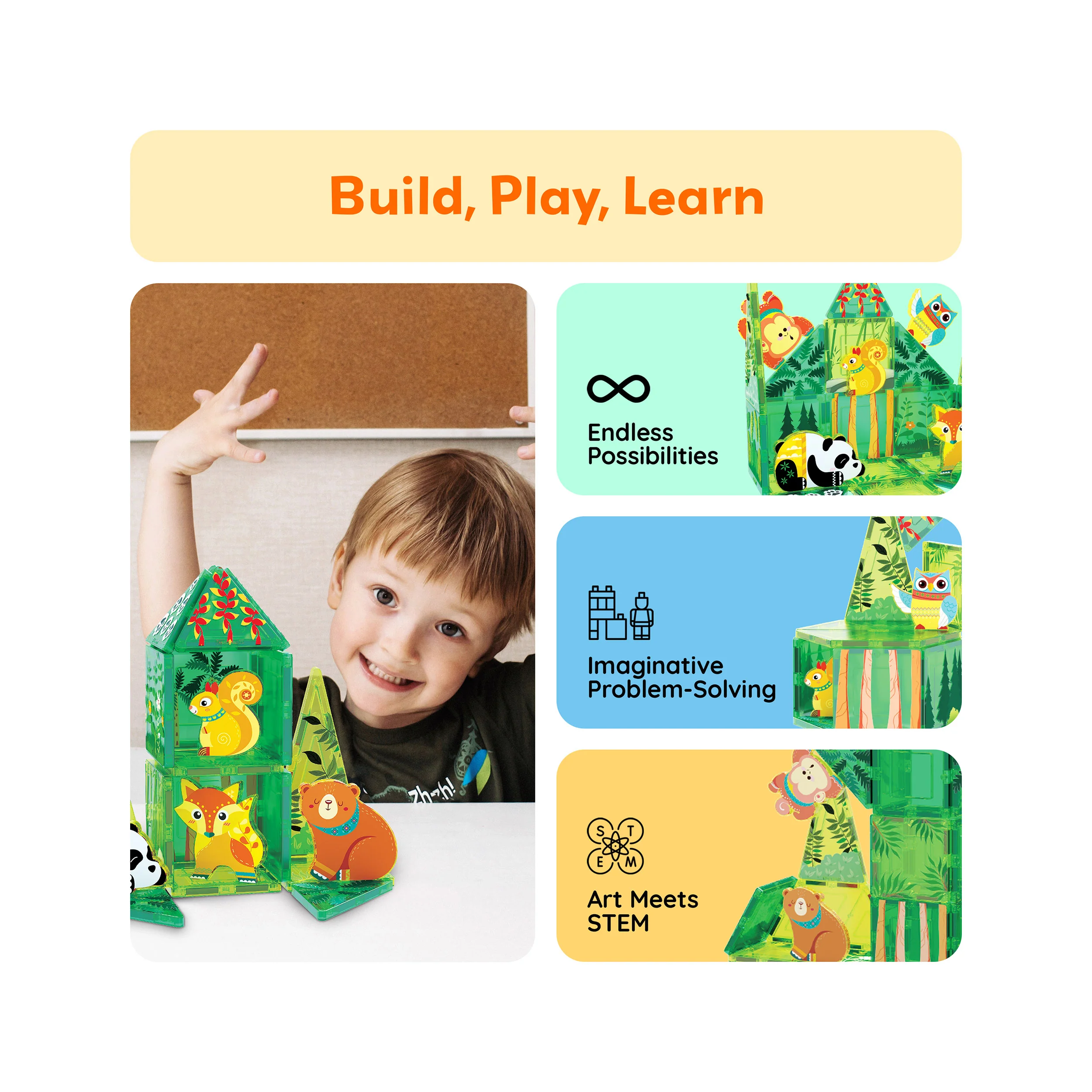 PicassoTiles 26 Piece Forest Animal Magnet Tile Building Blocks Set - Image 4
