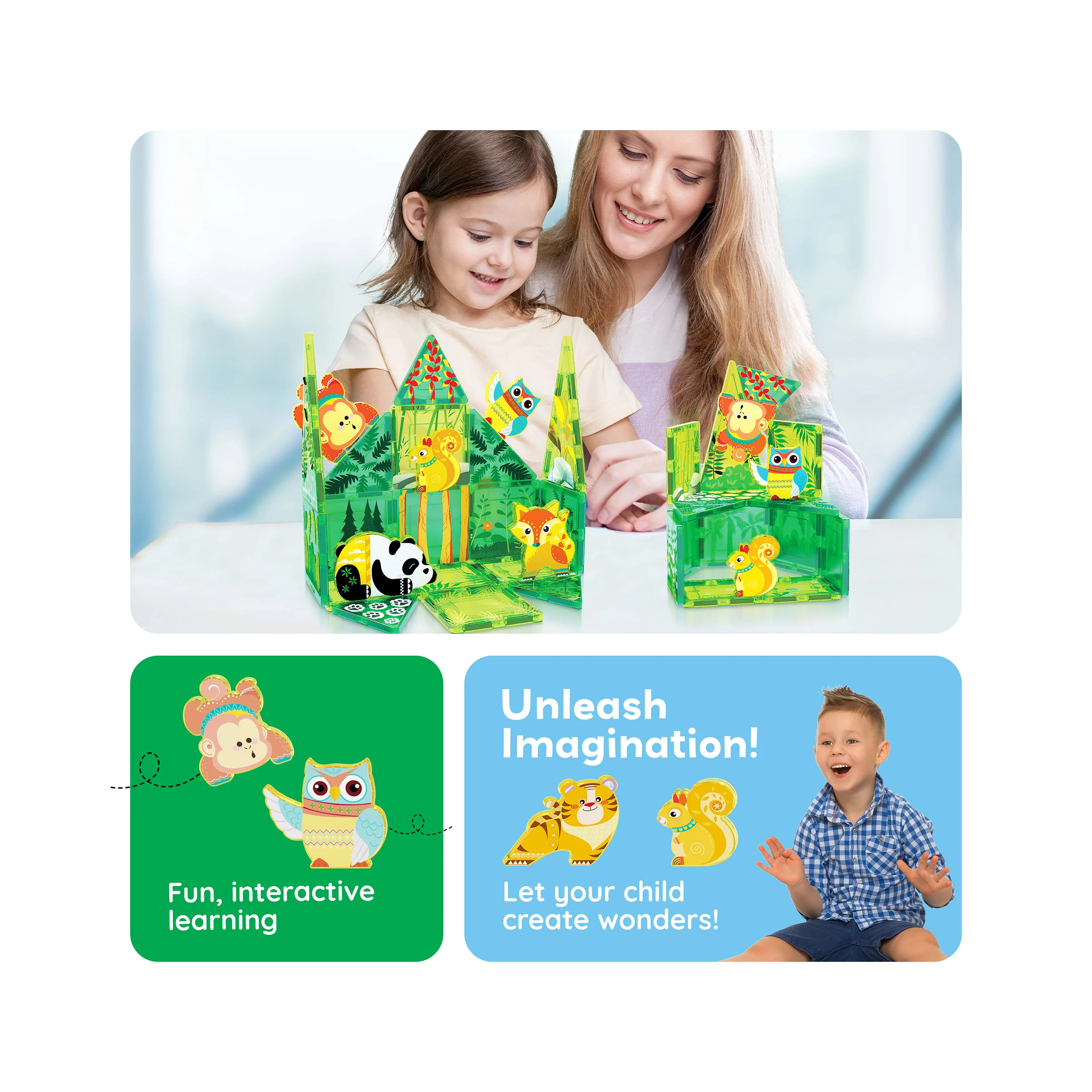 PicassoTiles 26 Piece Forest Animal Magnet Tile Building Blocks Set - Image 5