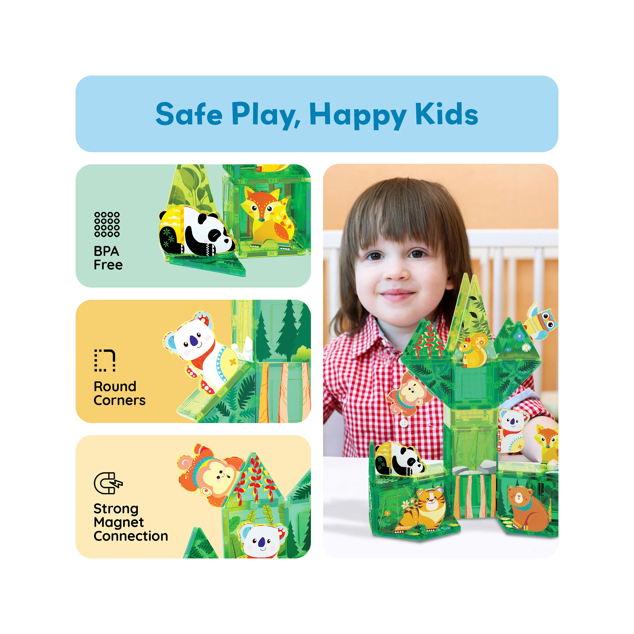 PicassoTiles 26 Piece Forest Animal Magnet Tile Building Blocks Set - Image 6