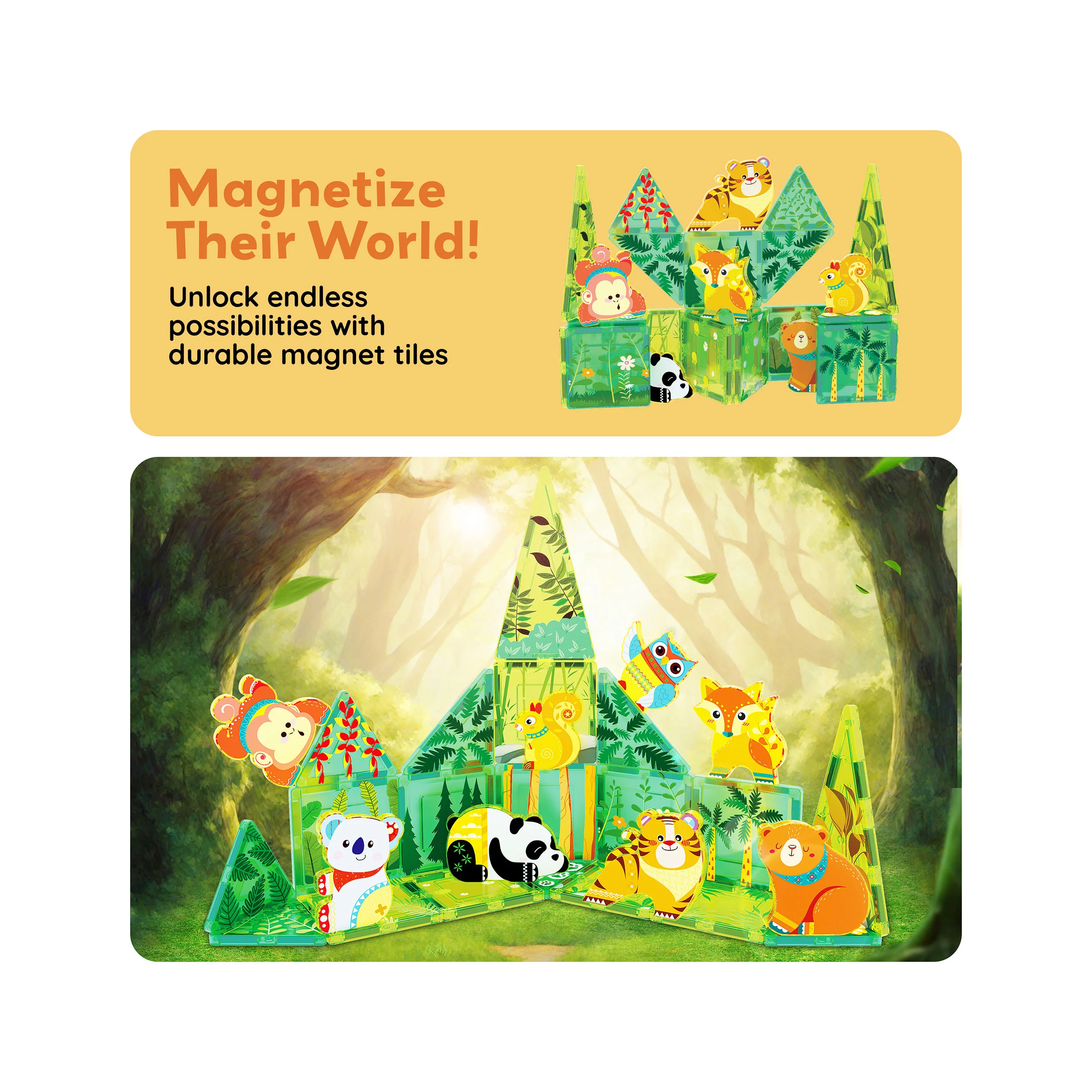 PicassoTiles 26 Piece Forest Animal Magnet Tile Building Blocks Set - Image 7