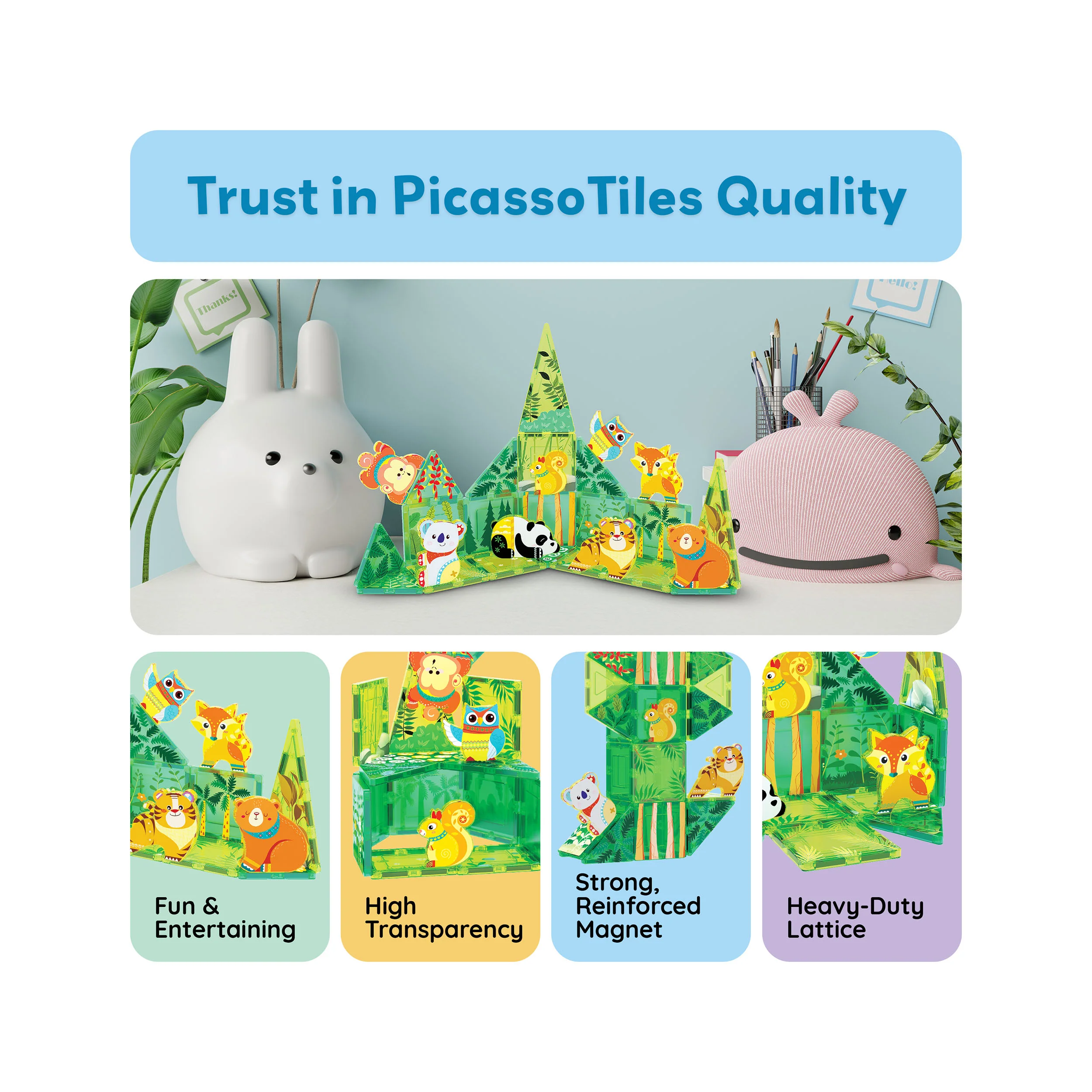 PicassoTiles 26 Piece Forest Animal Magnet Tile Building Blocks Set - Image 8