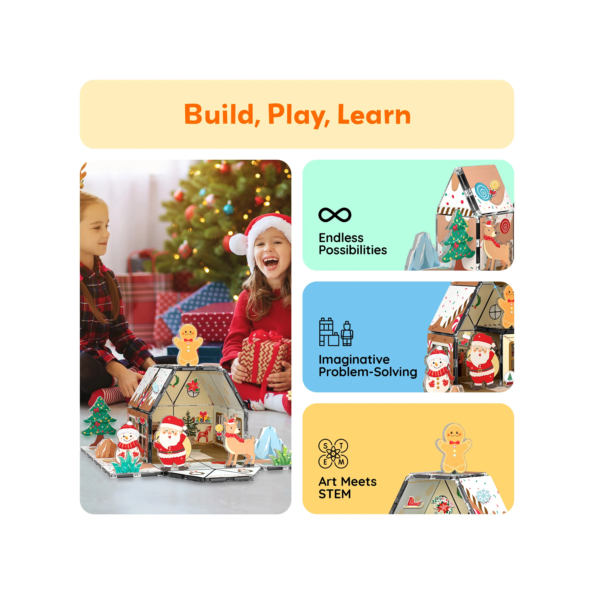 PicassoTiles Magnetic Tile Gingerbread House Holiday Set - Image 4