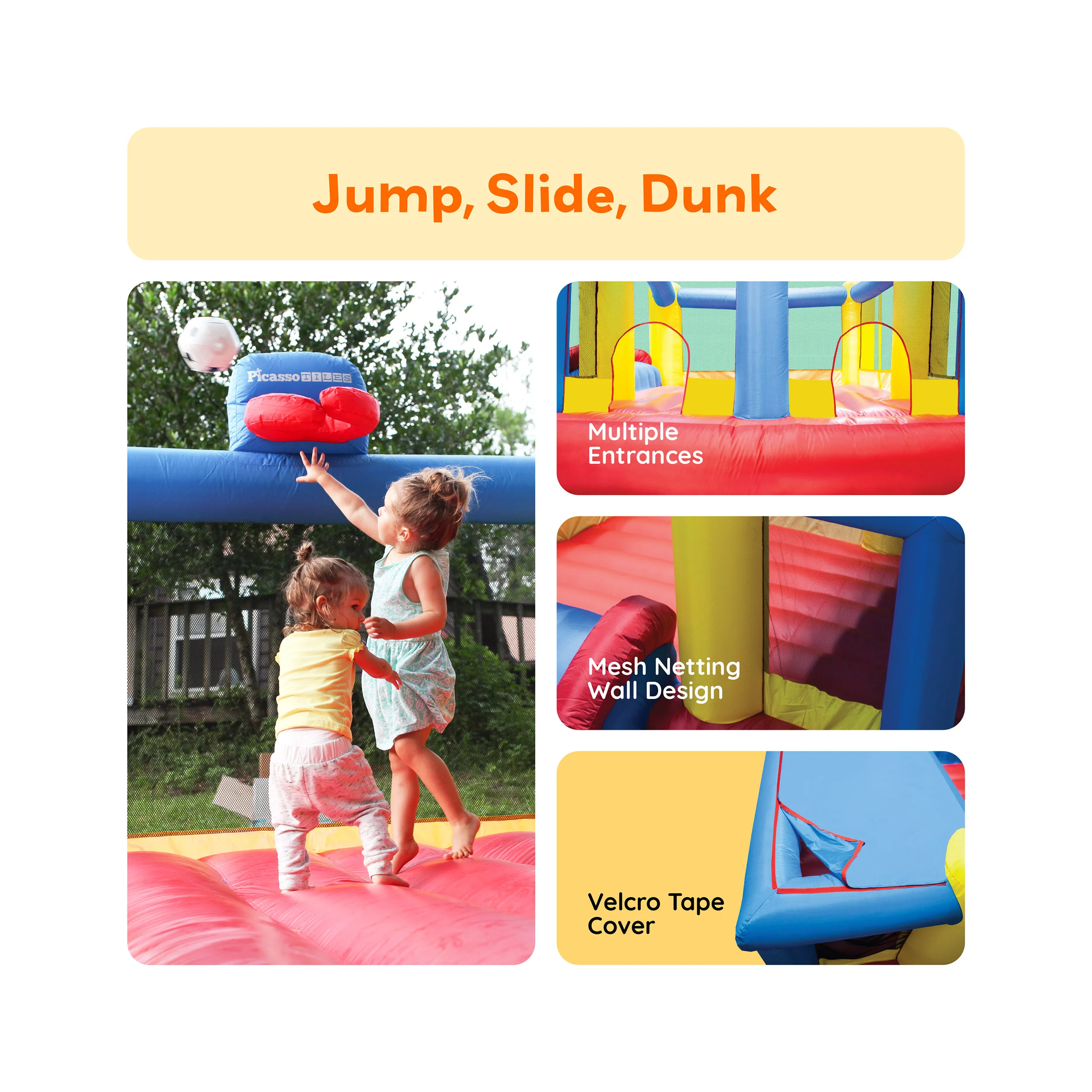 PicassoTiles Inflatable Jump Slide Dunk Bounce House - Image 3