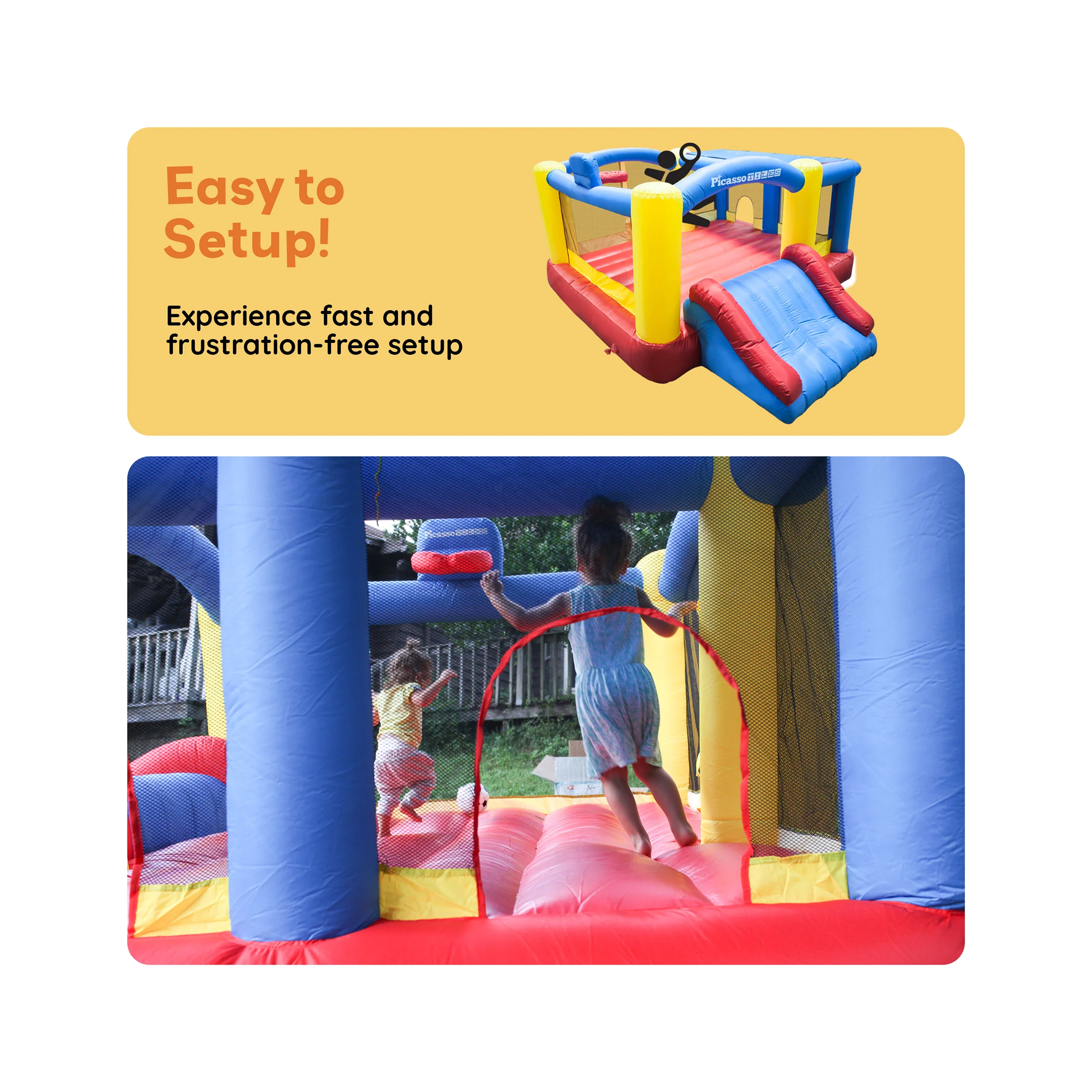 PicassoTiles Inflatable Jump Slide Dunk Bounce House - Image 6