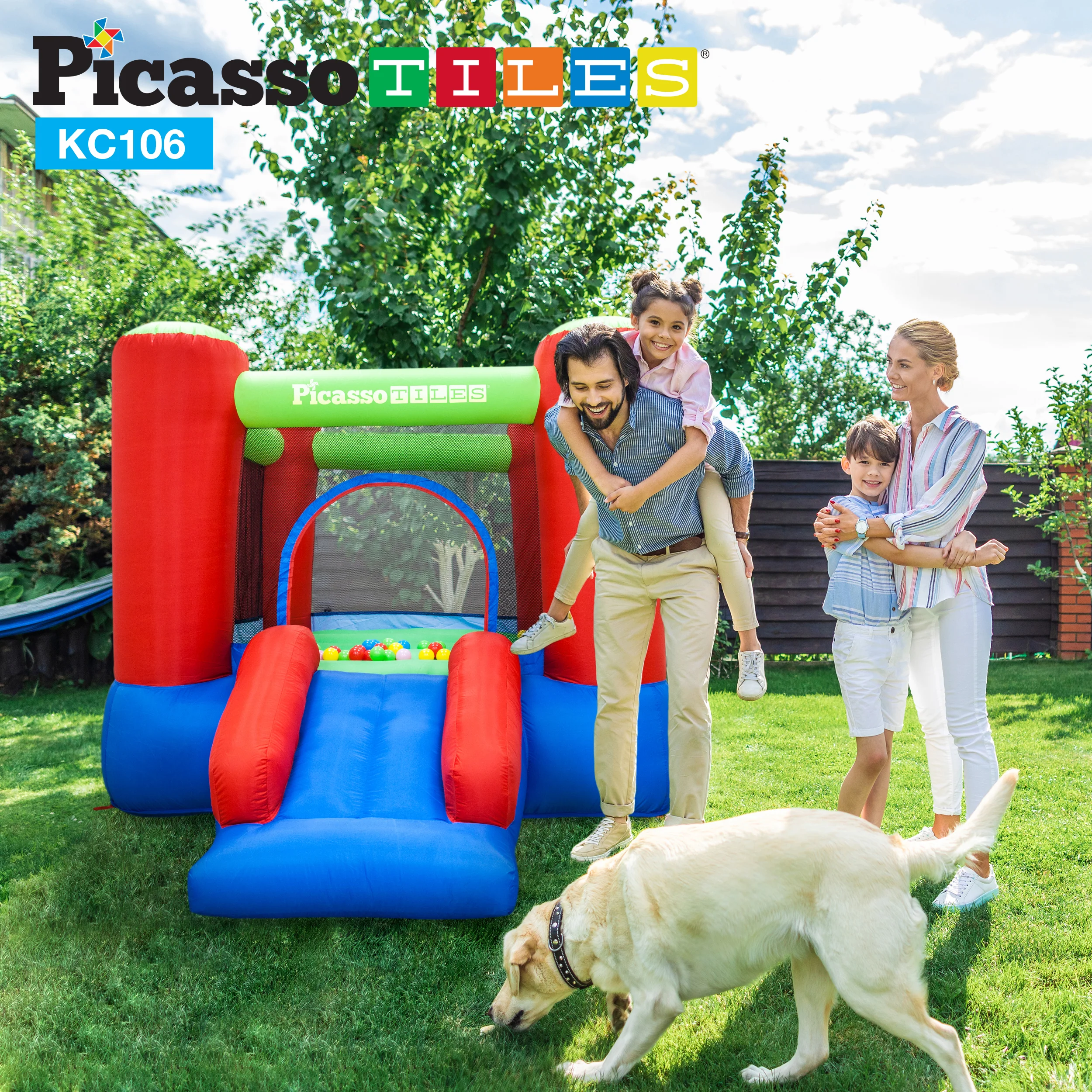 PicassoTiles Inflatable Bounce House Jump & Slide with Pit Balls - Image 3