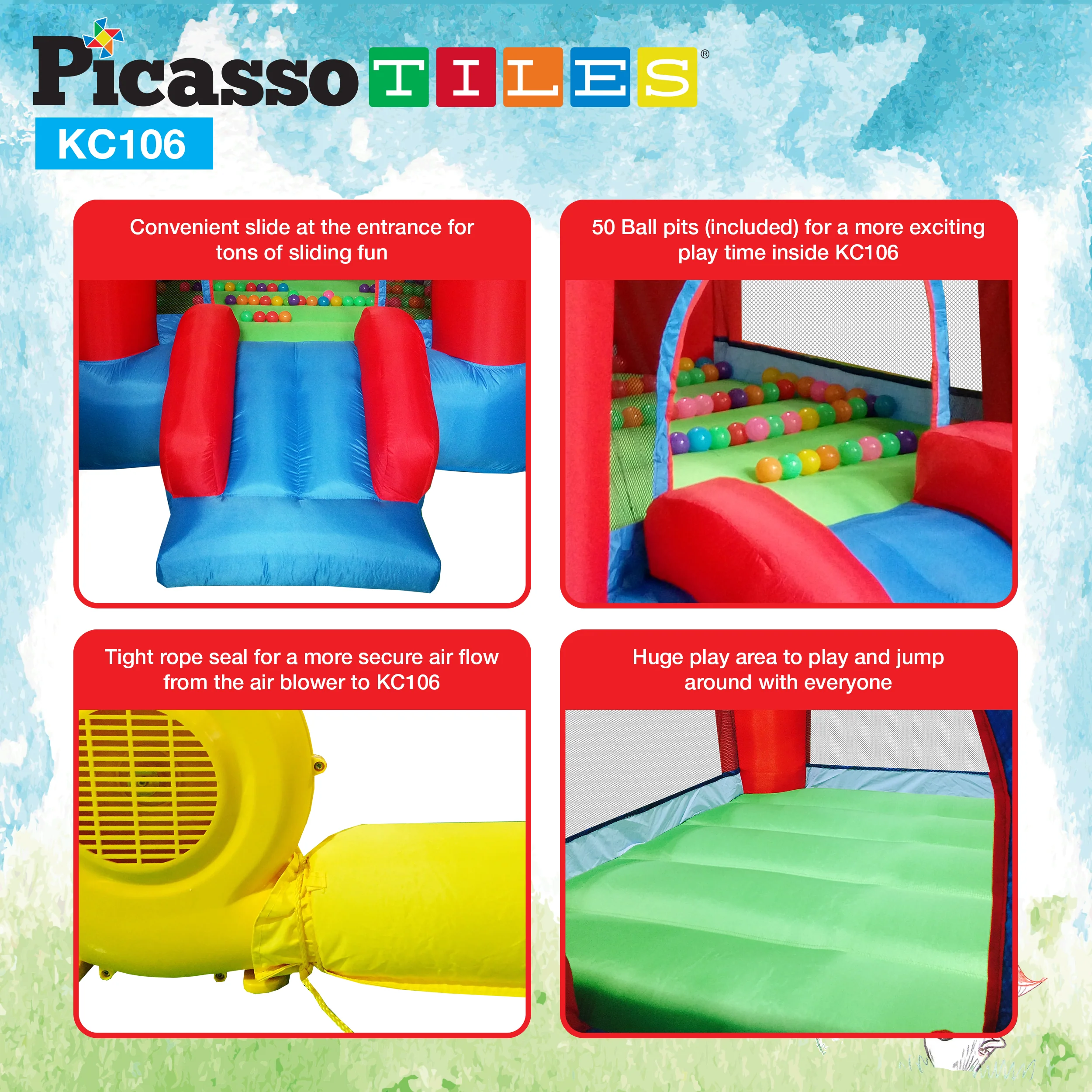 PicassoTiles Inflatable Bounce House Jump & Slide with Pit Balls - Image 4