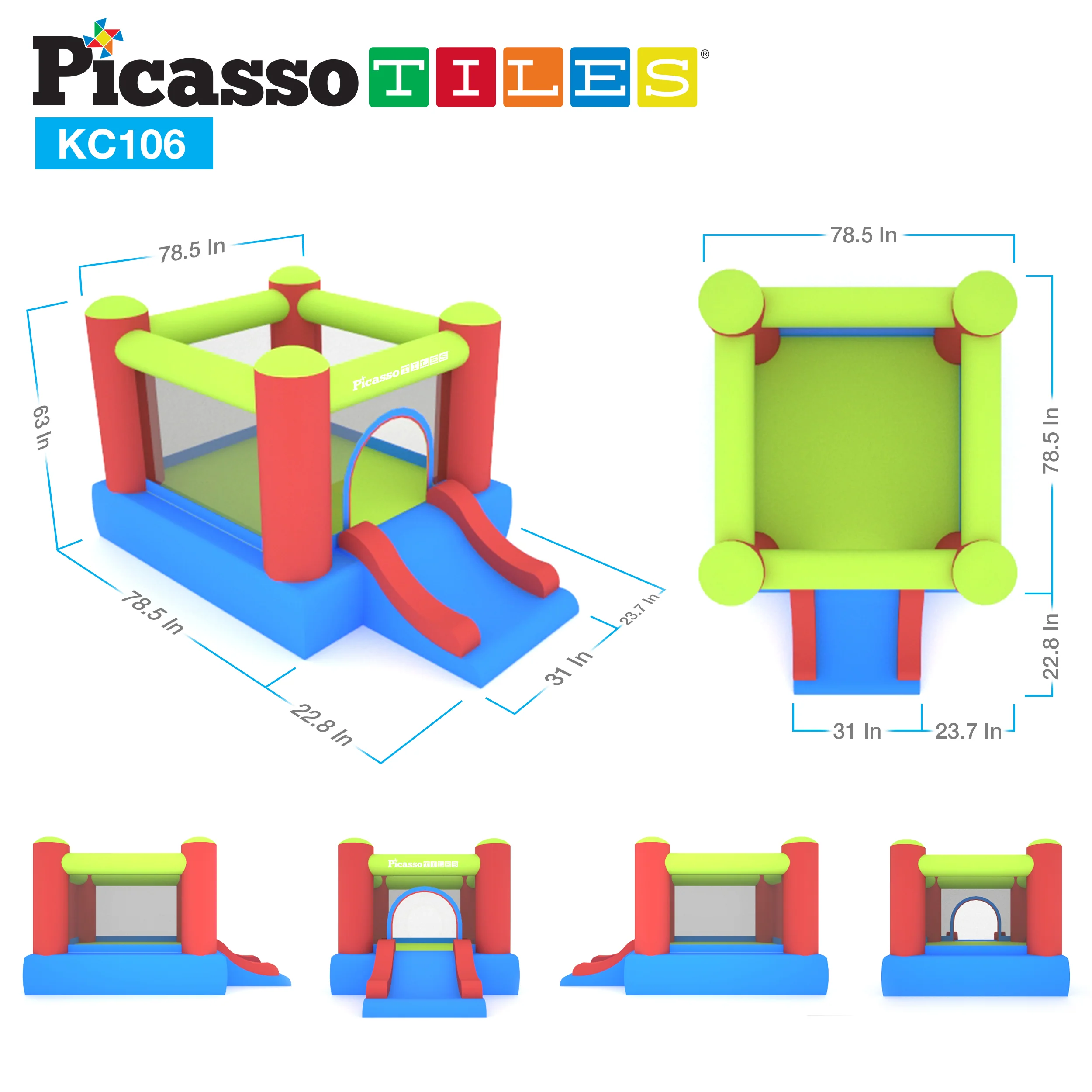 PicassoTiles Inflatable Bounce House Jump & Slide with Pit Balls - Image 7