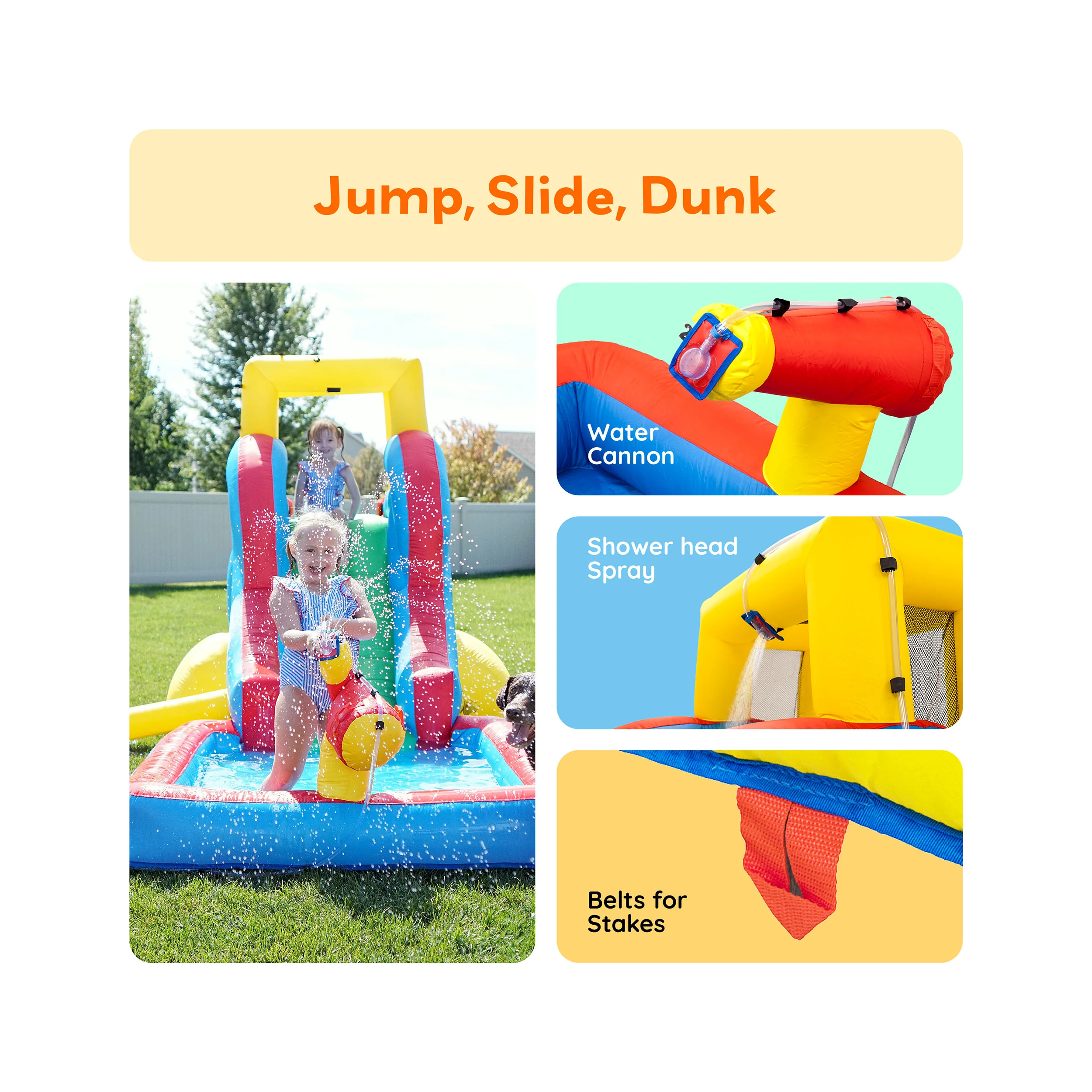PicassoTiles Inflatable Water Slide Bounce House w/ Pool Area - Image 4