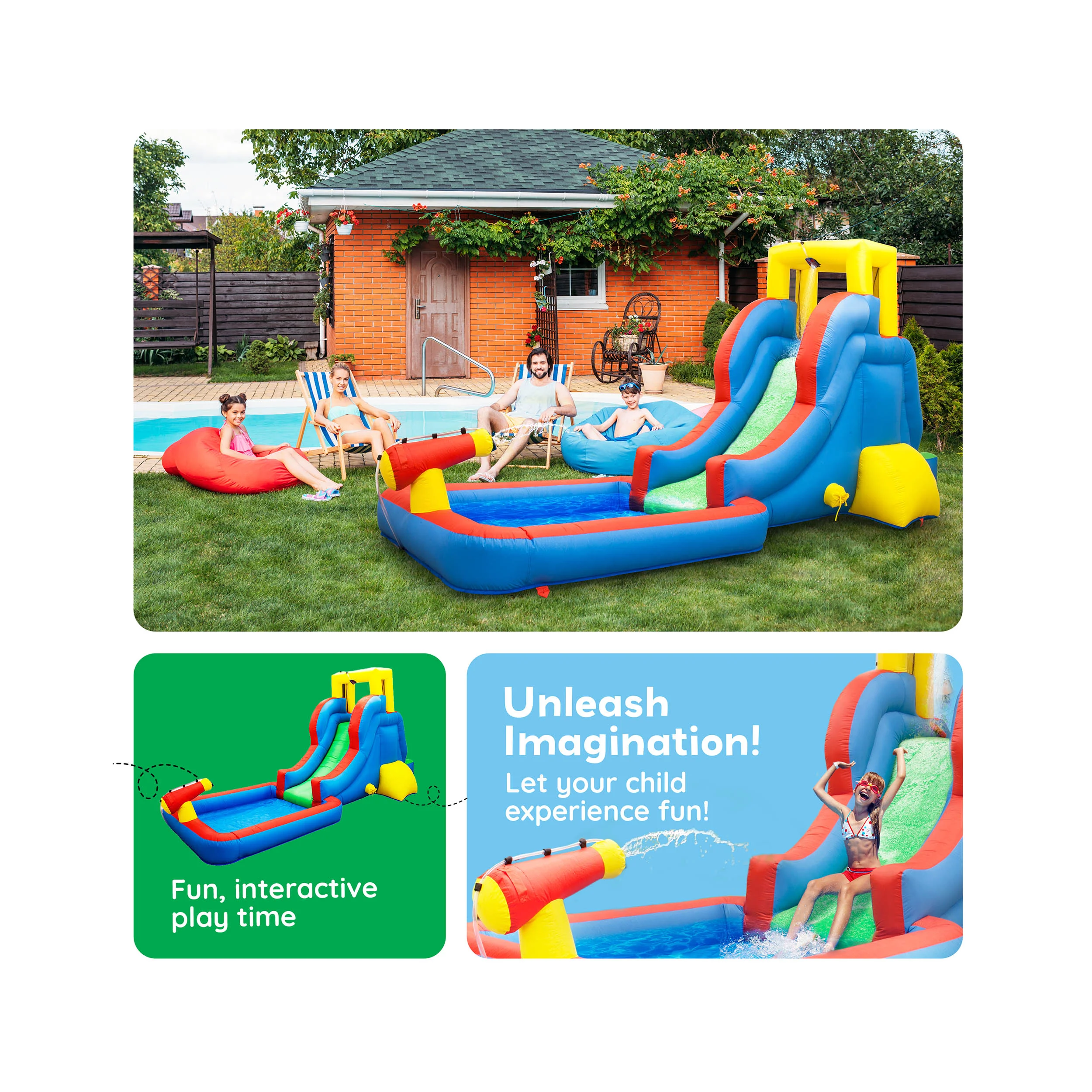 PicassoTiles Inflatable Water Slide Bounce House w/ Pool Area - Image 5
