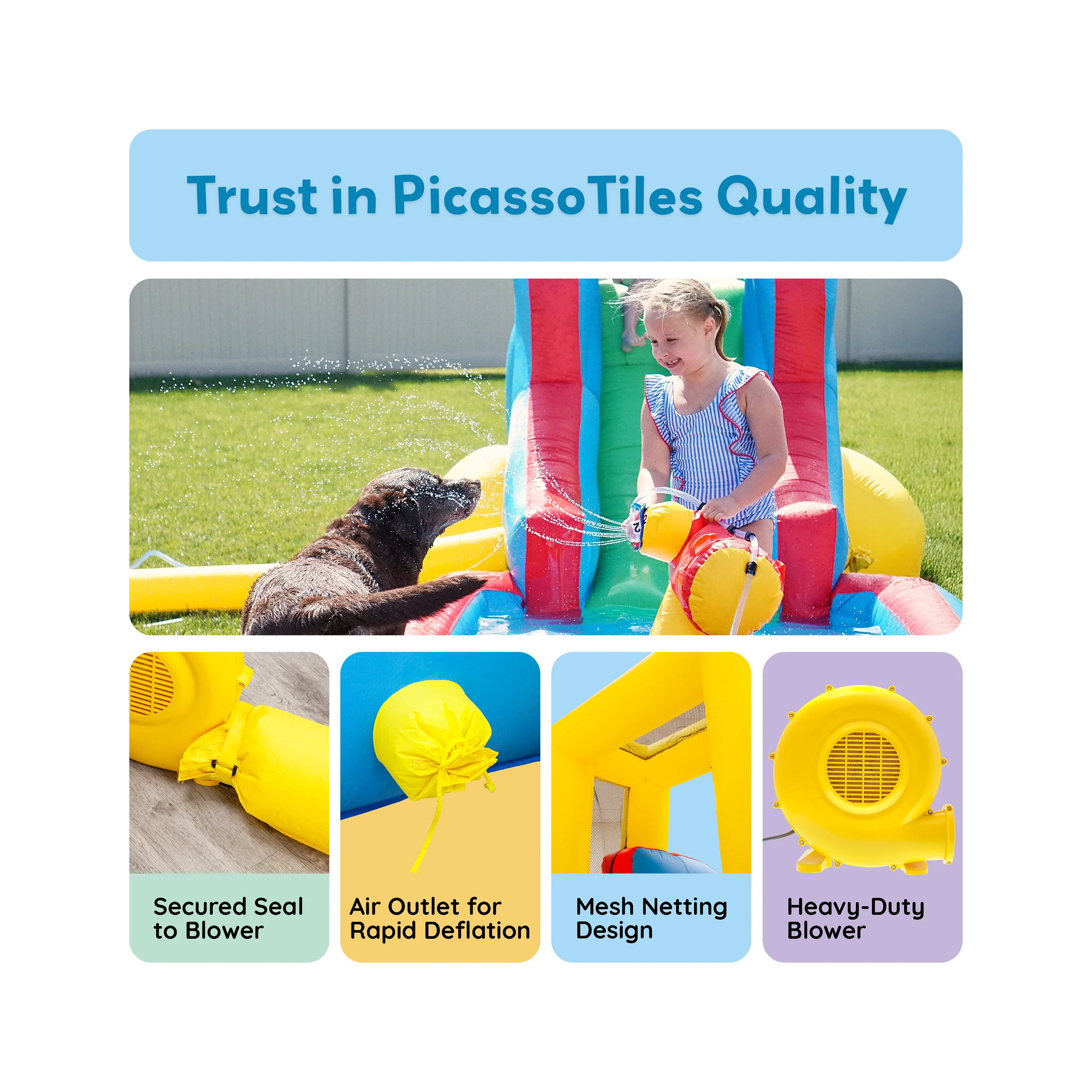 PicassoTiles Inflatable Water Slide Bounce House w/ Pool Area - Image 8