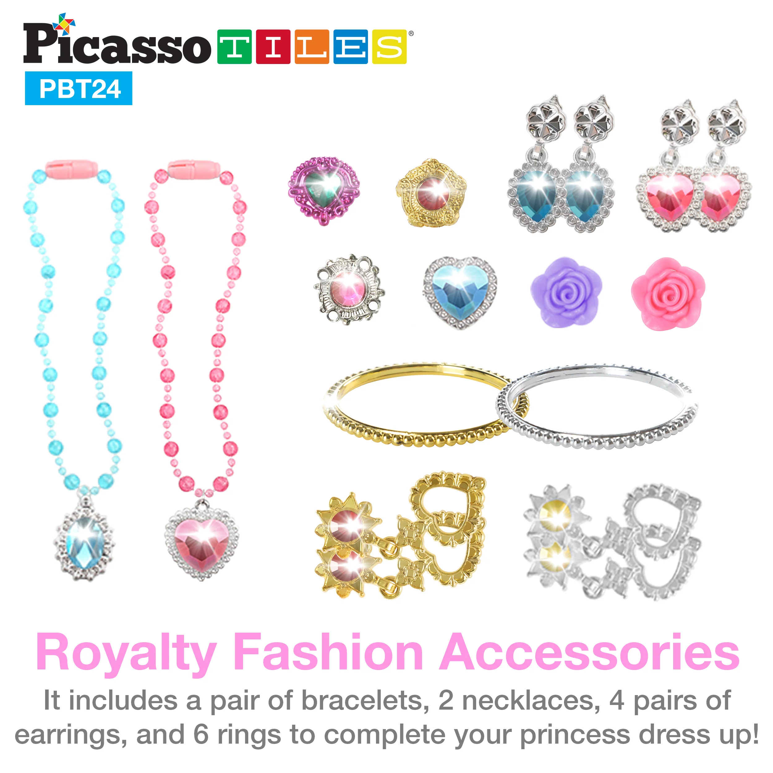 PicassoTiles 24 Piece Fairytale Royal Princess Dress Up Set - Image 6