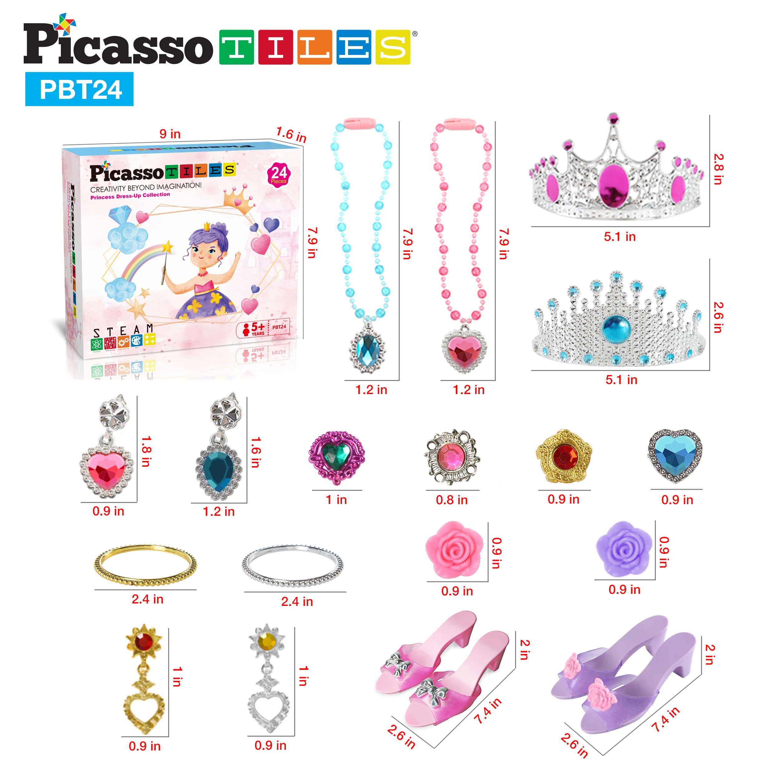PicassoTiles 24 Piece Fairytale Royal Princess Dress Up Set - Image 7