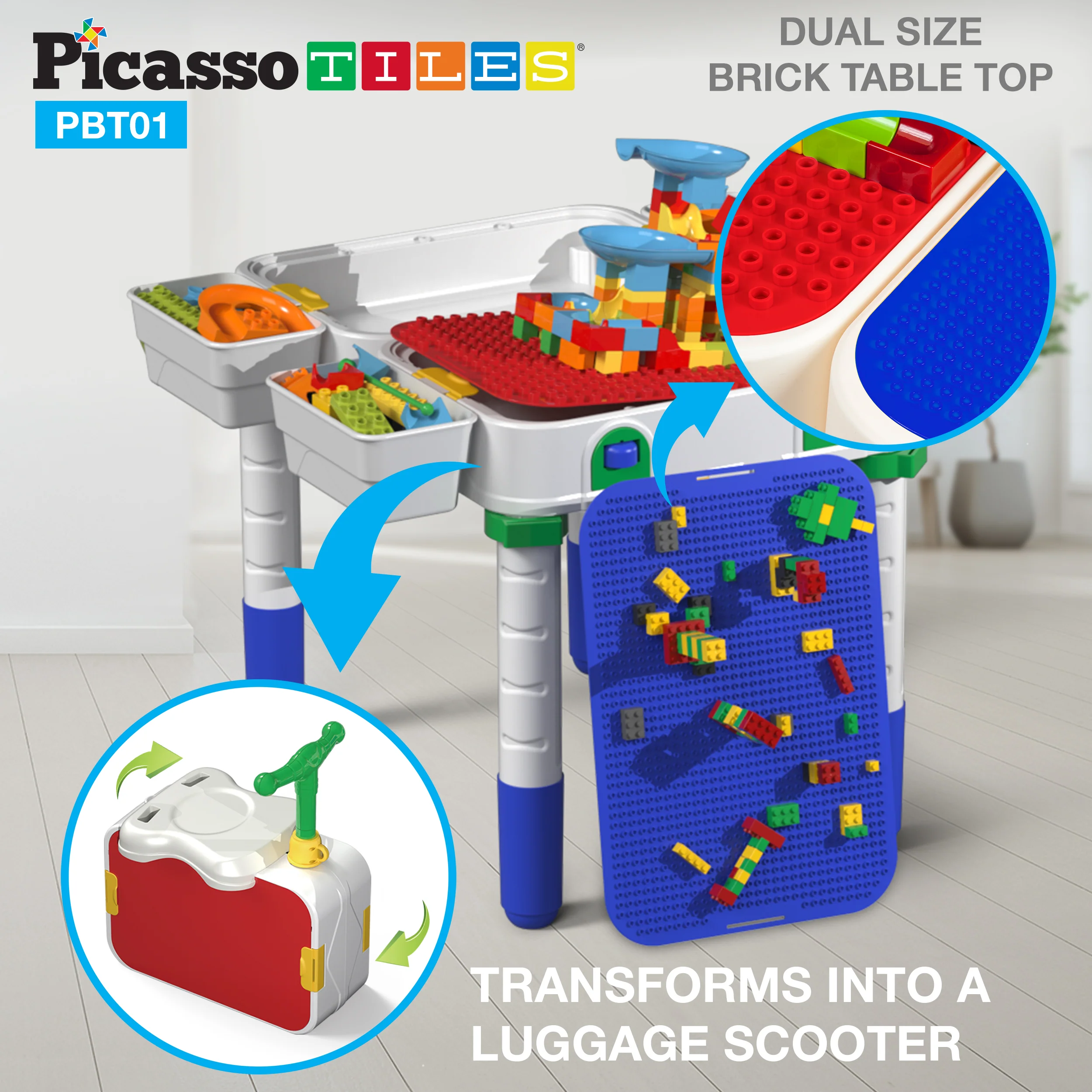 PicassoTiles Kids Building Block Activity Center Suitcase Table Set - Image 4