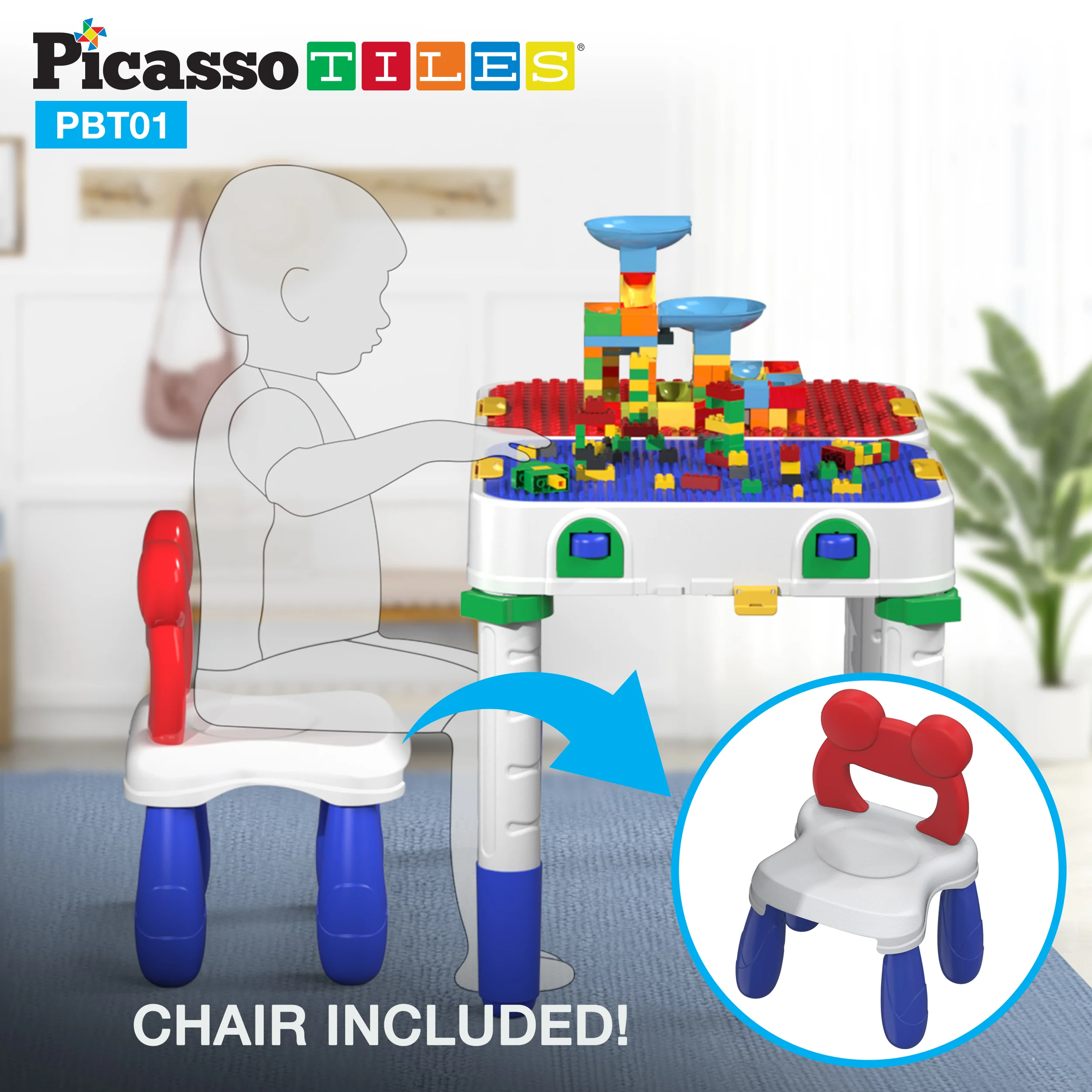 PicassoTiles Kids Building Block Activity Center Suitcase Table Set - Image 5