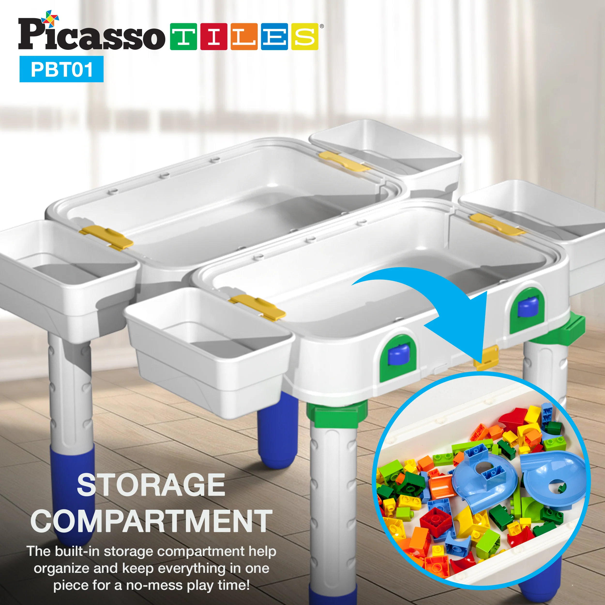 PicassoTiles Kids Building Block Activity Center Suitcase Table Set - Image 6