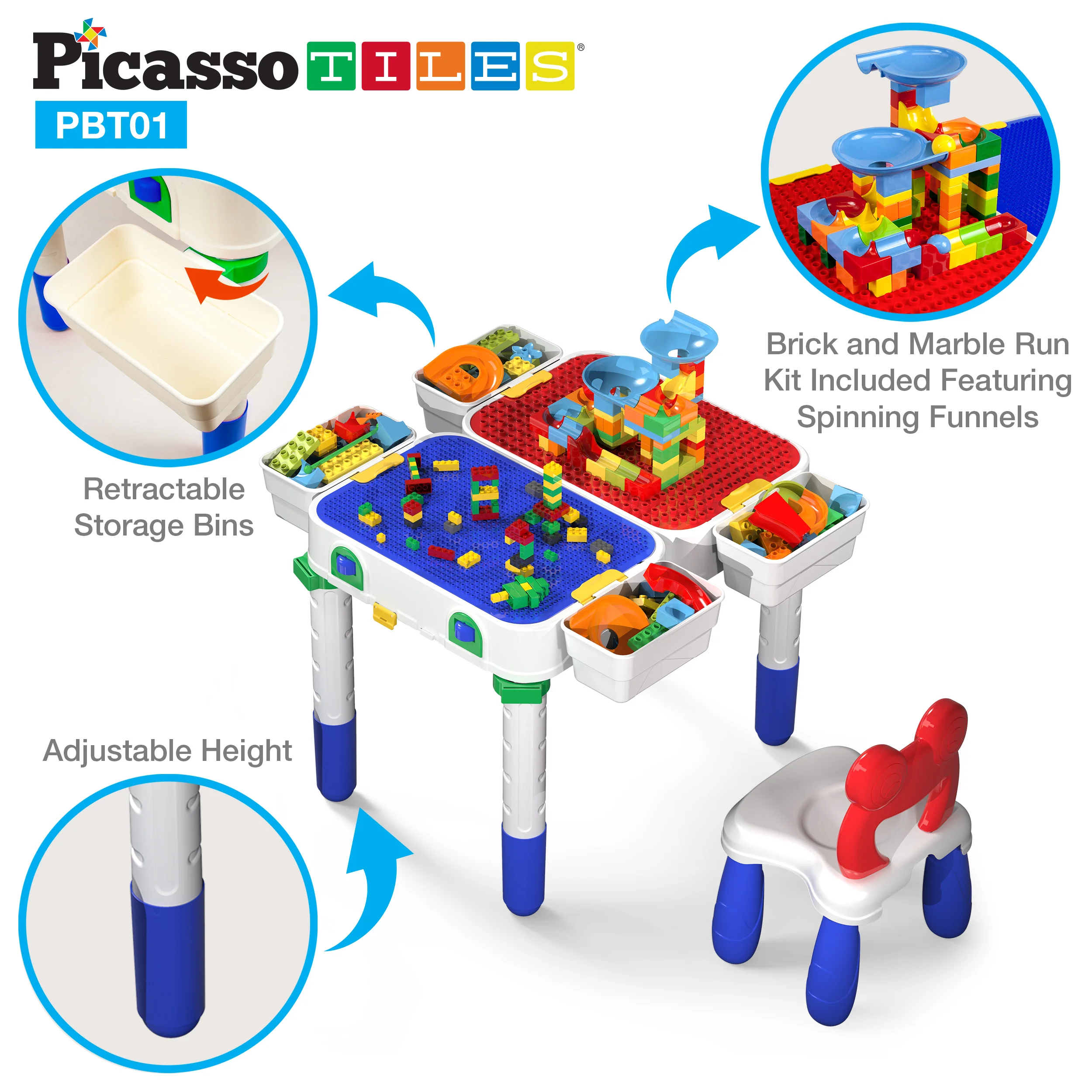 PicassoTiles Kids Building Block Activity Center Suitcase Table Set - Image 7