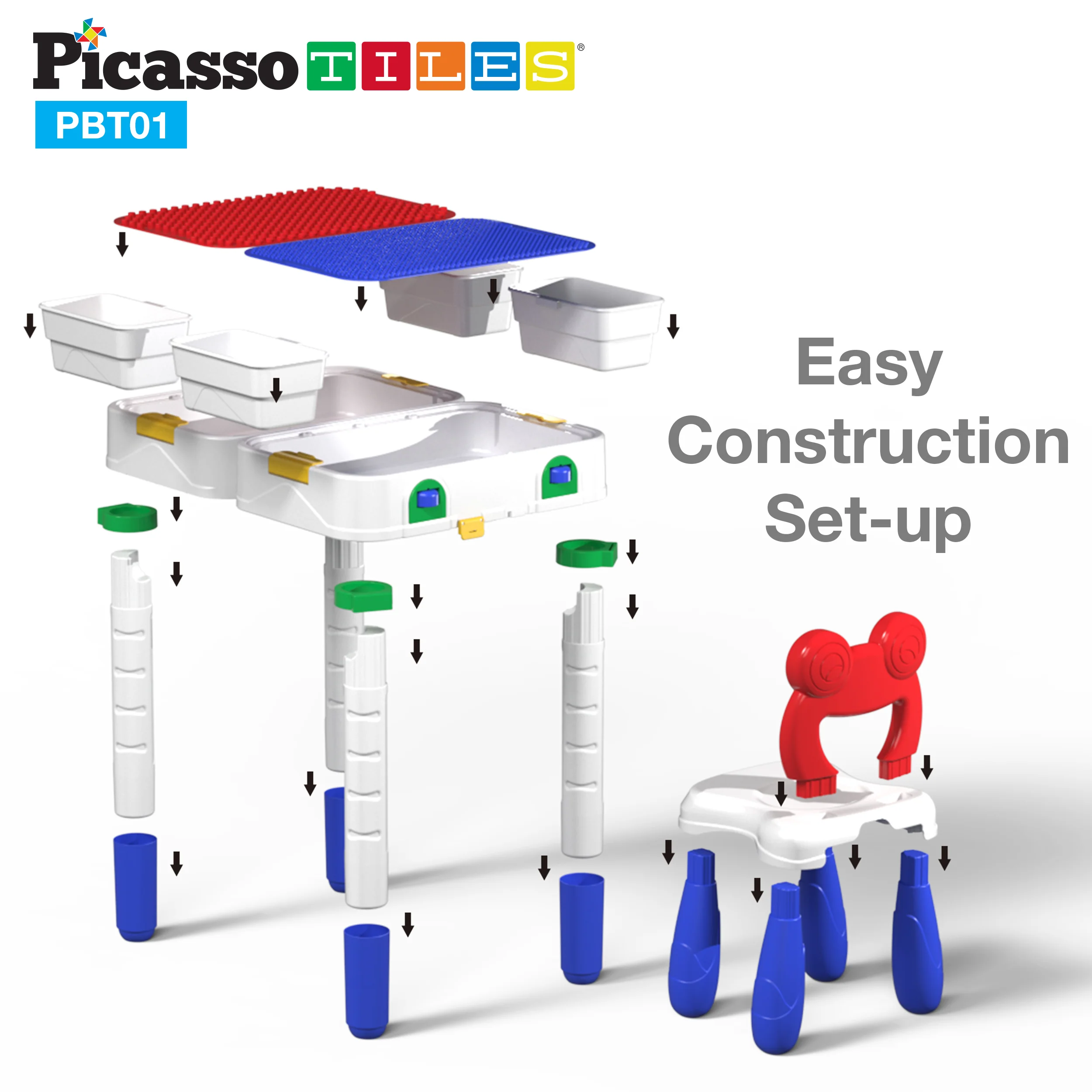PicassoTiles Kids Building Block Activity Center Suitcase Table Set - Image 8