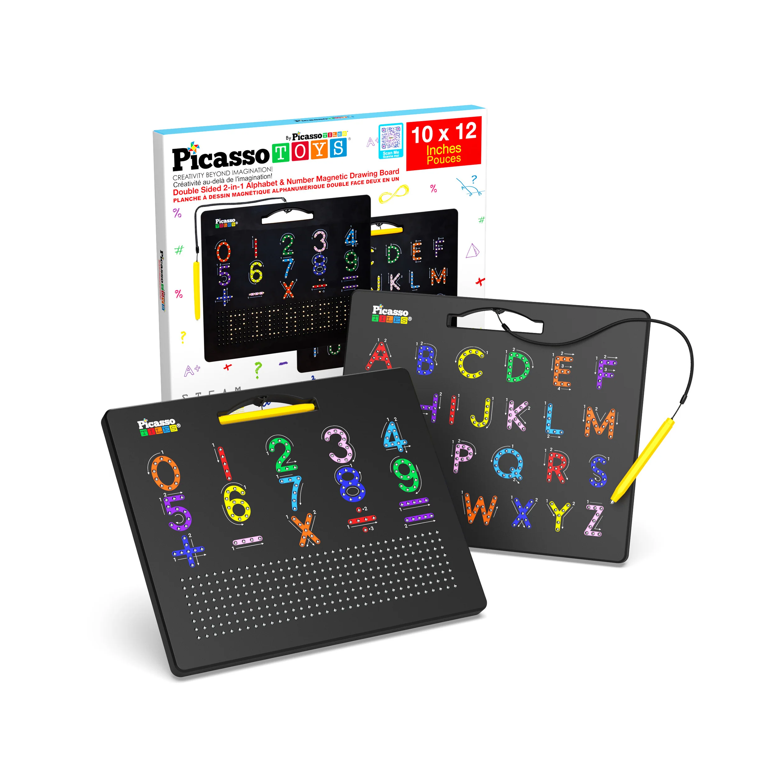 PicassoTiles Magnetic Drawing Board Letters & Numbers Double Sided
