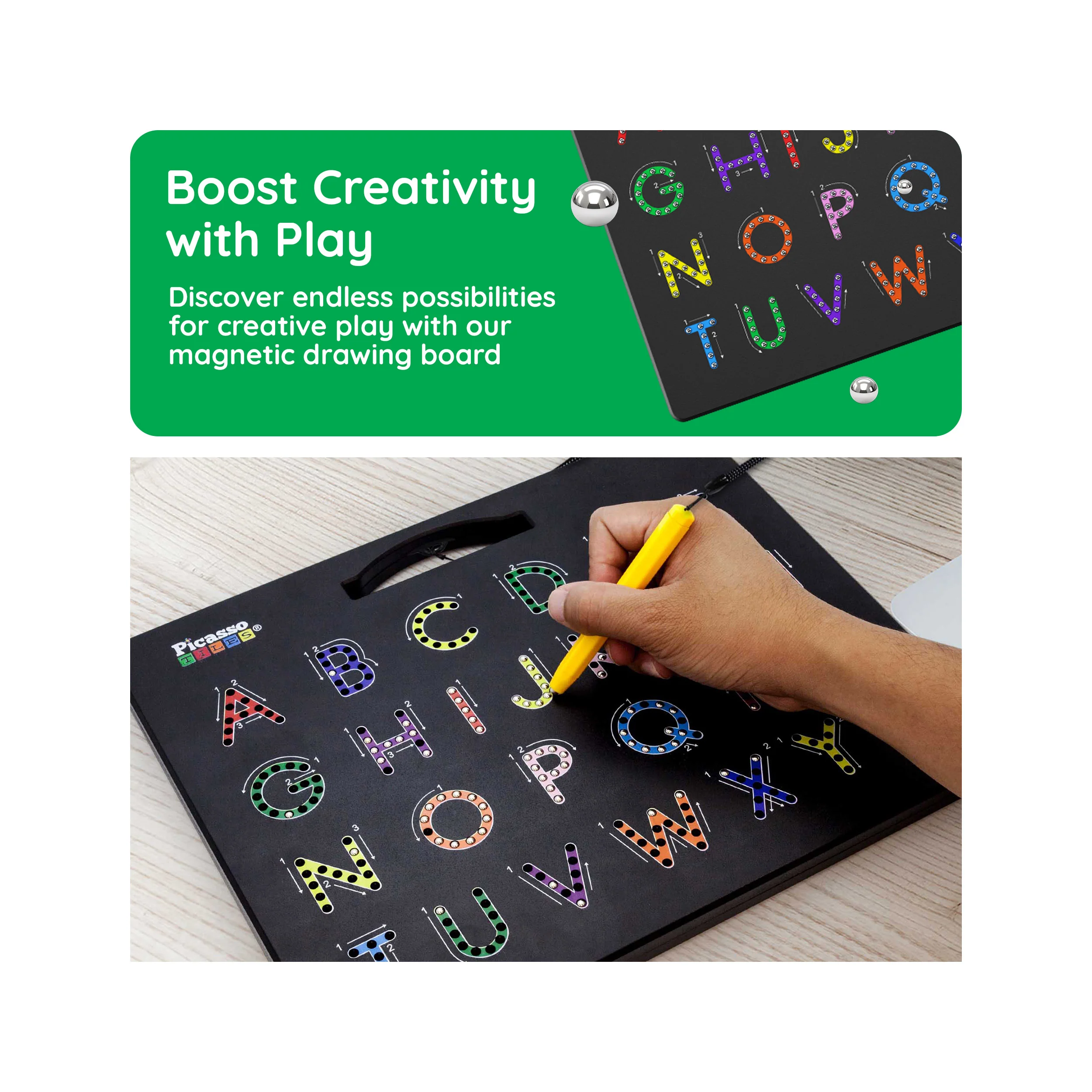 PicassoTiles Magnetic Drawing Board Letters & Numbers Double Sided - Image 6