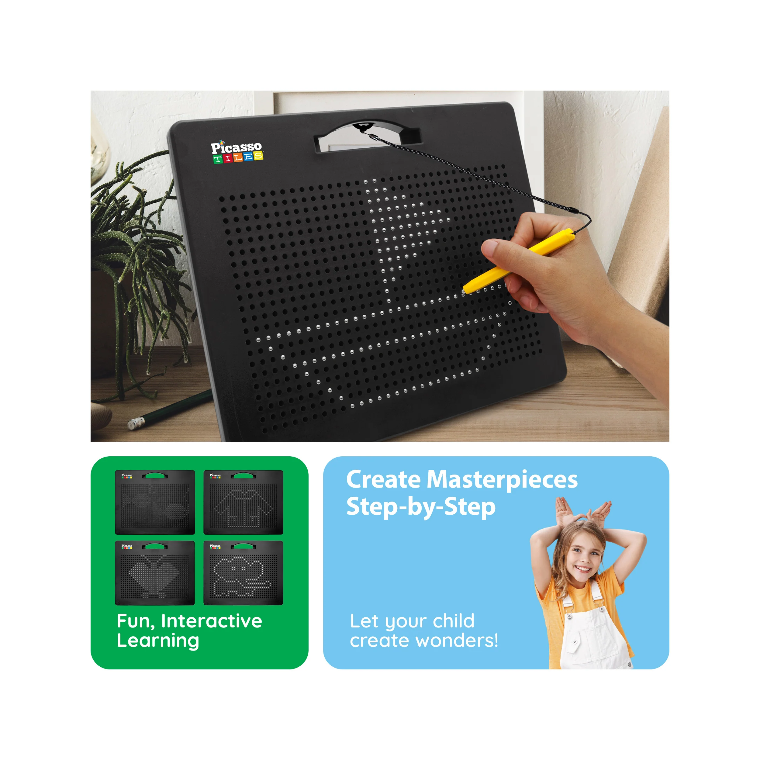 PicassoTiles Large 12"x10" 748pc Magnetic Bead Drawing Board - Image 4