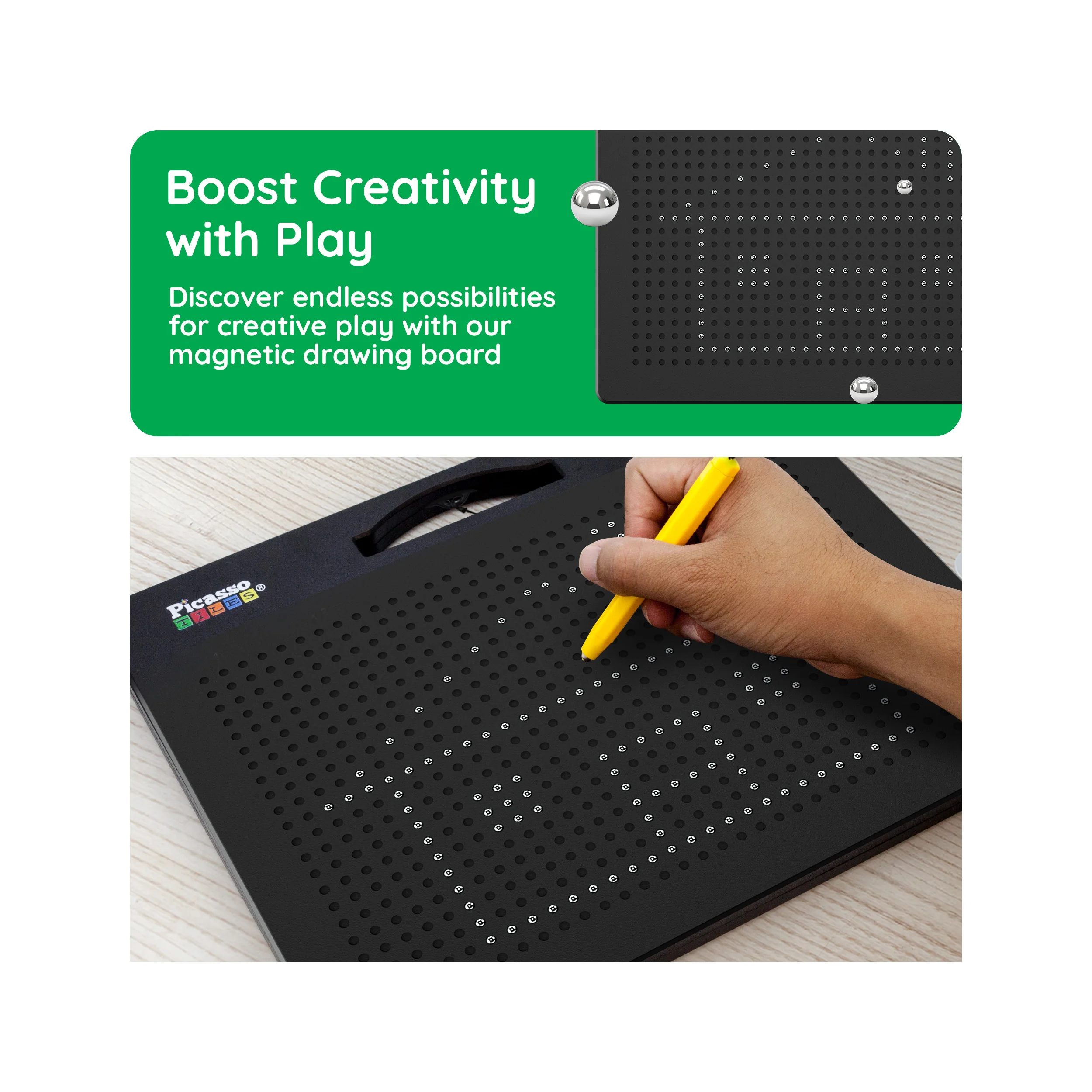 PicassoTiles Large 12"x10" 748pc Magnetic Bead Drawing Board - Image 6