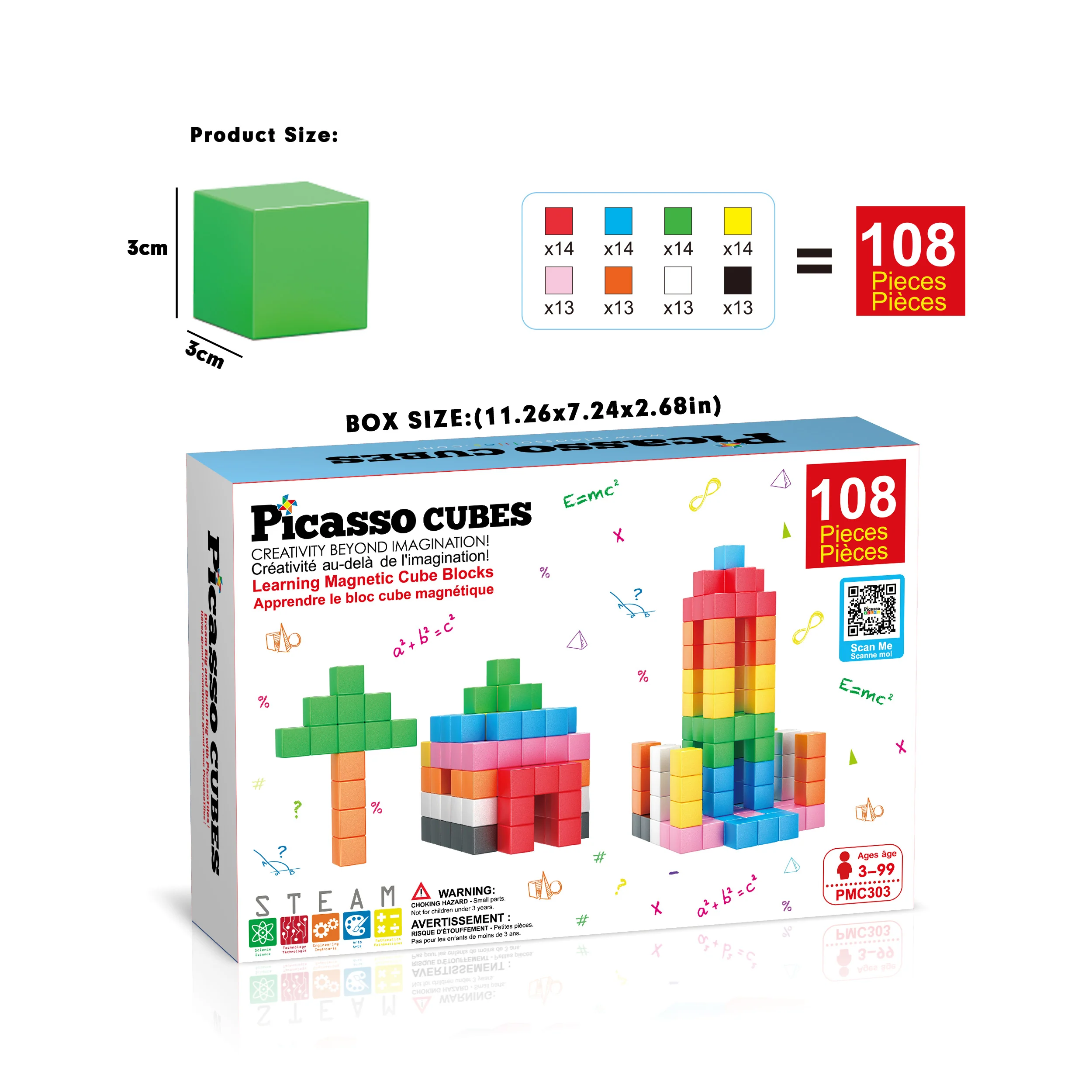 PicassoTiles 108pc Magnetic Cube Building Block Set - Image 4
