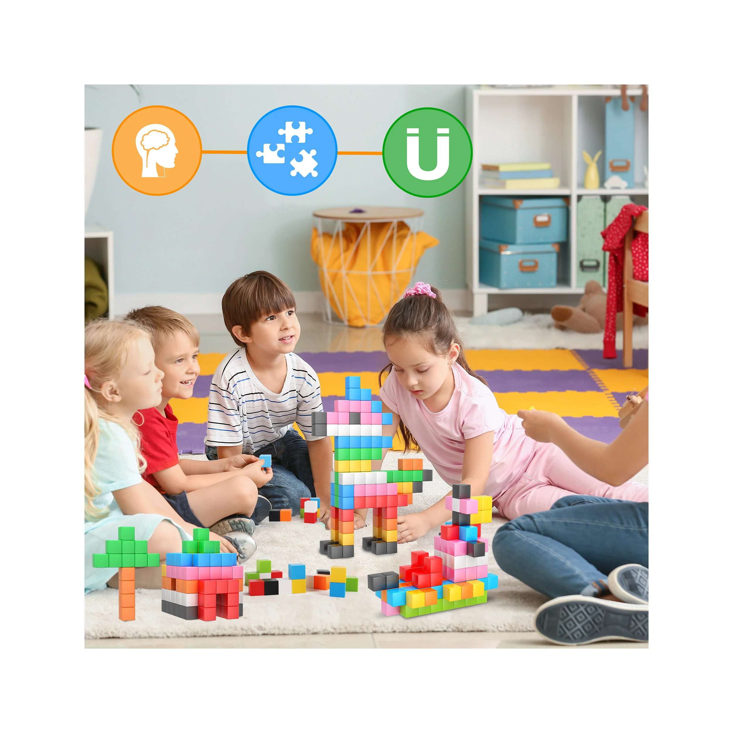 PicassoTiles 108pc Magnetic Cube Building Block Set - Image 5