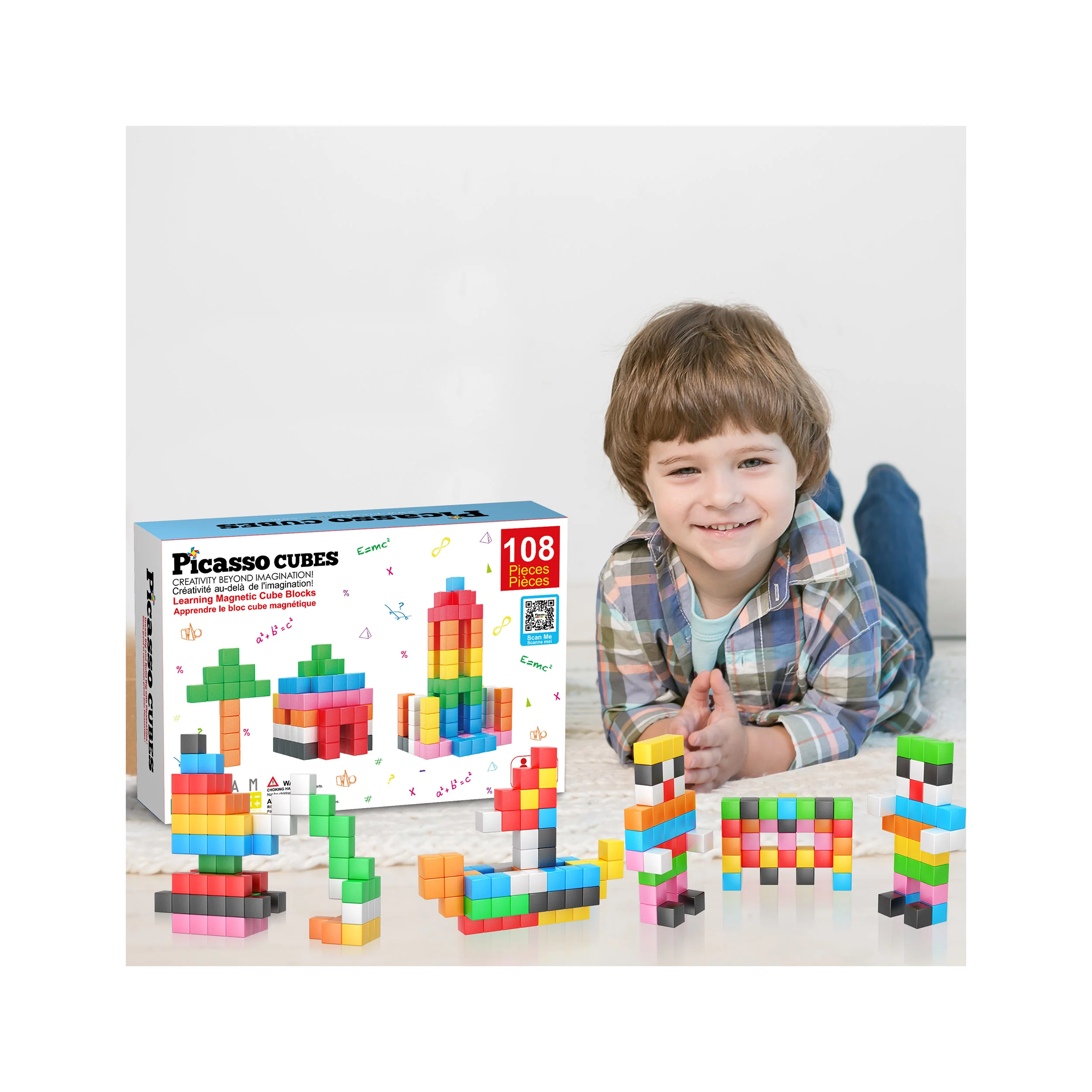 PicassoTiles 108pc Magnetic Cube Building Block Set - Image 7
