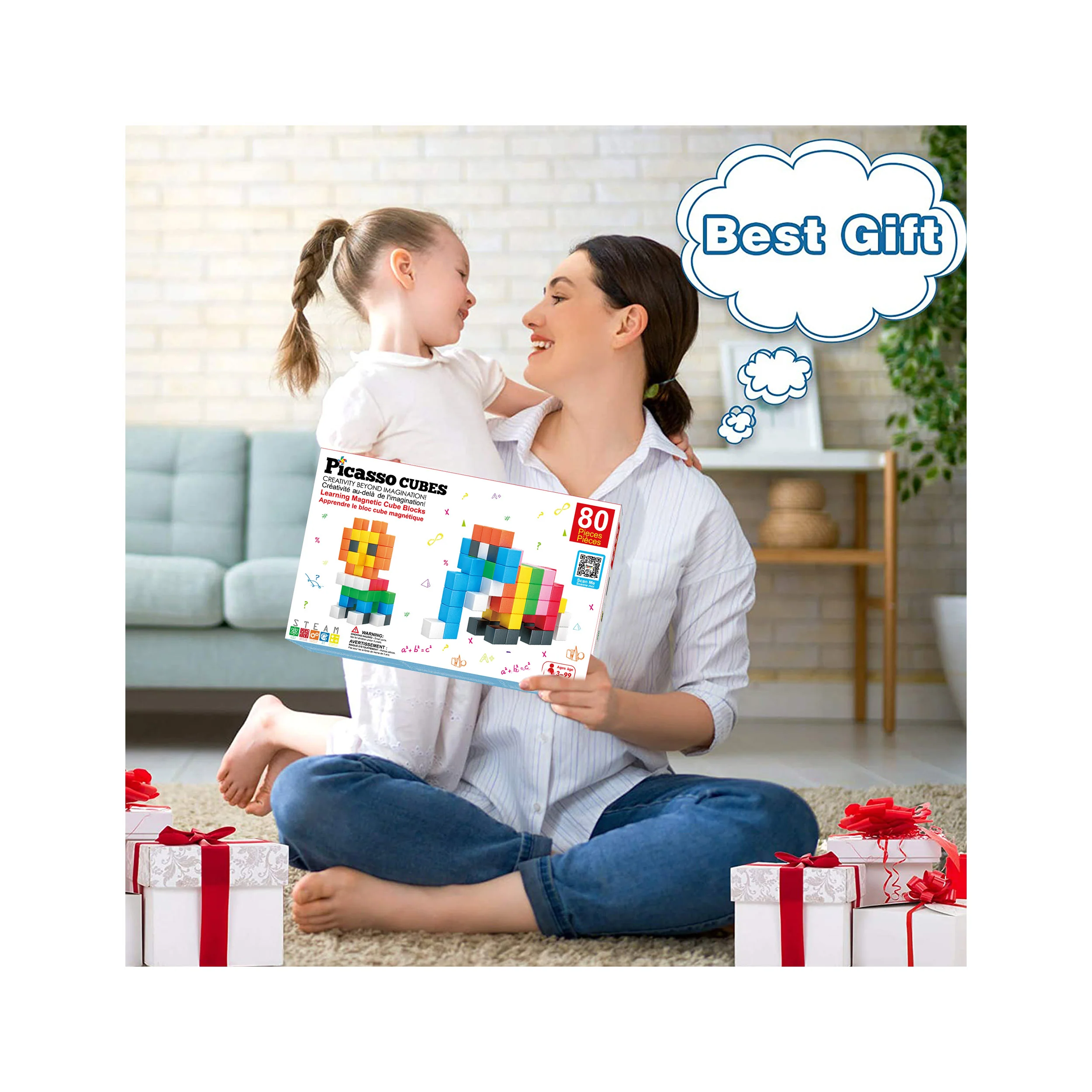 PicassoTiles Magnet Cube Building Blocks 80 Pieces 1.2" 3CM Set - Image 6
