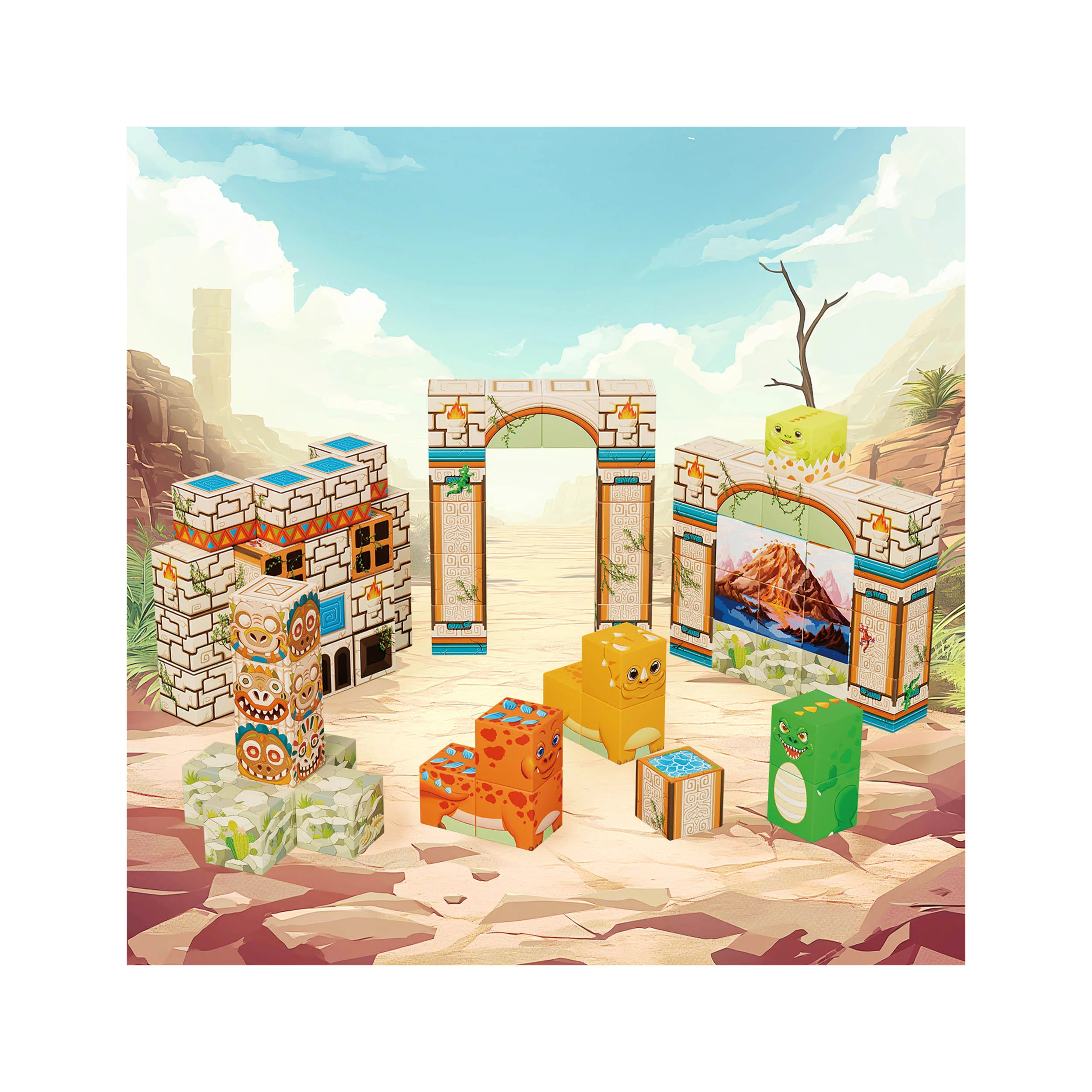 PicassoTiles Dinosaur Themed Magnetic Cube Mix and Match Building Blocks - 72 Pieces - Image 3