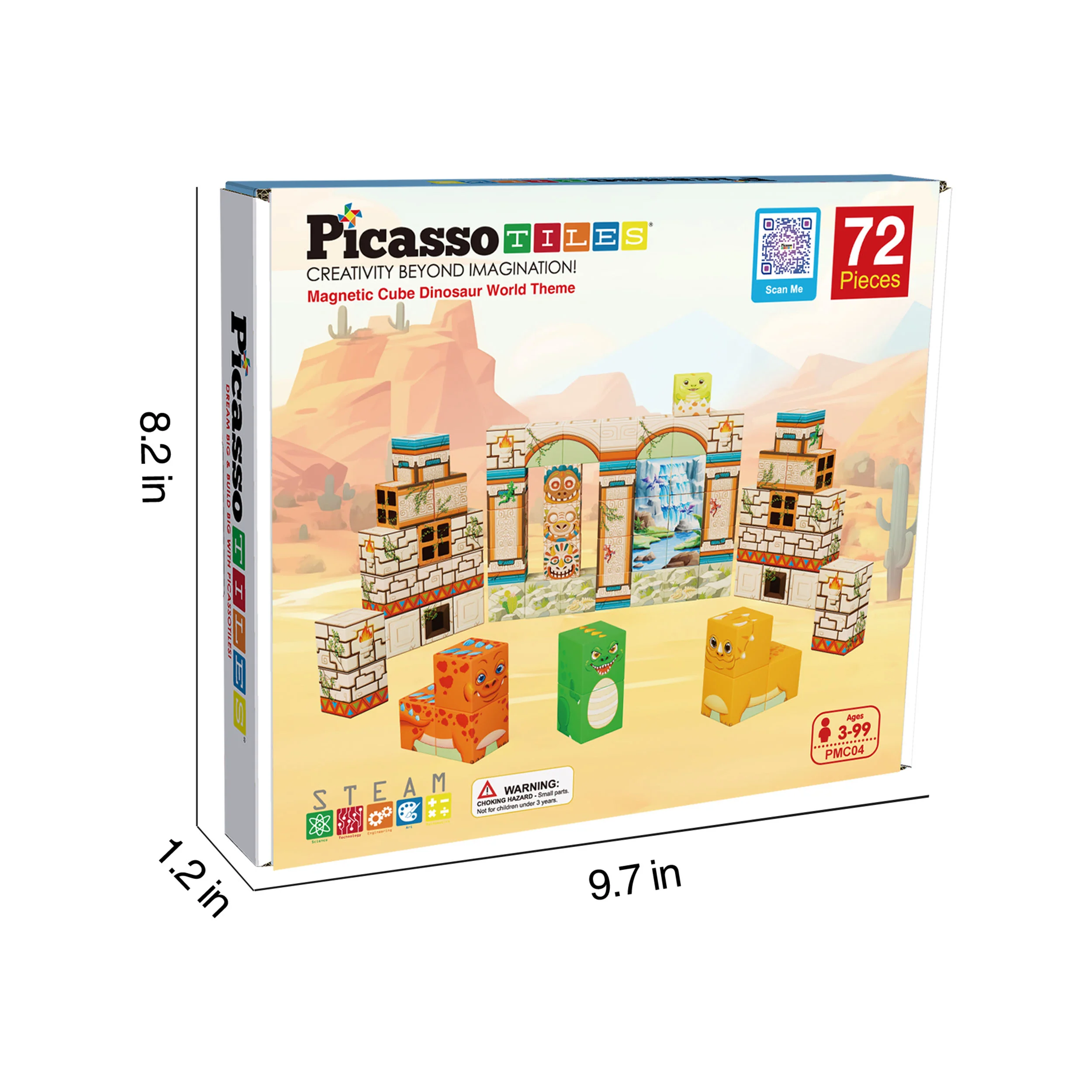 PicassoTiles Dinosaur Themed Magnetic Cube Mix and Match Building Blocks - 72 Pieces - Image 8
