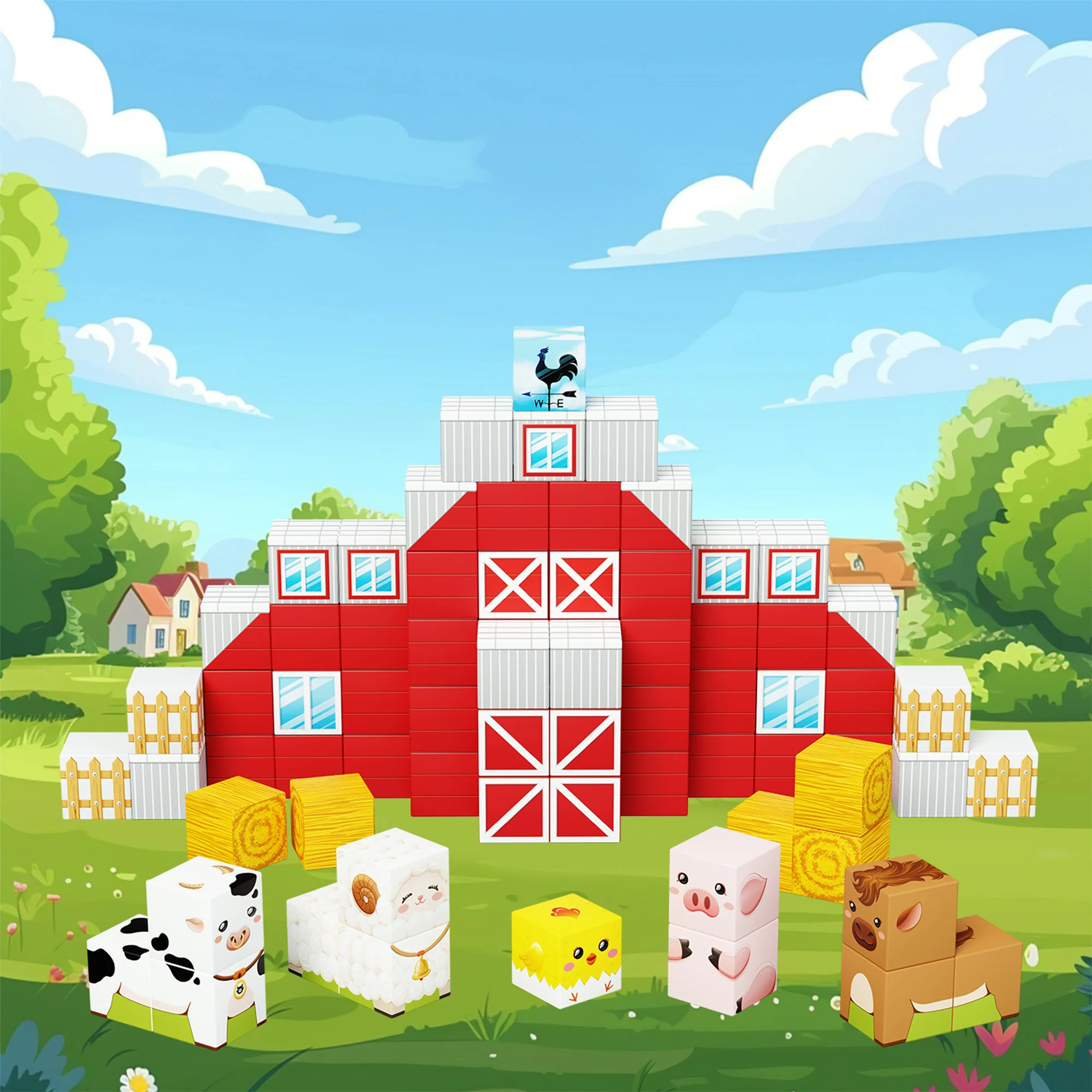 PicassoTiles 72pc Magnetic Puzzle Cube Farm House Building Set - Image 6