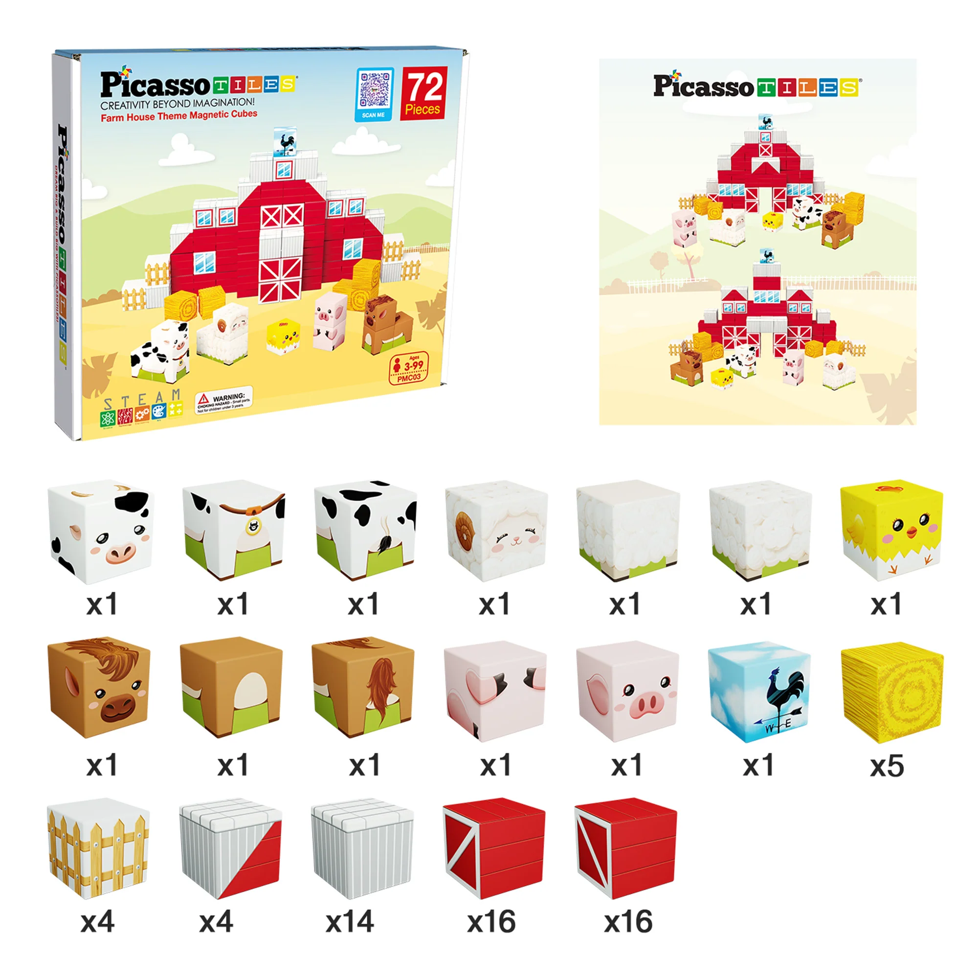 PicassoTiles 72pc Magnetic Puzzle Cube Farm House Building Set - Image 8
