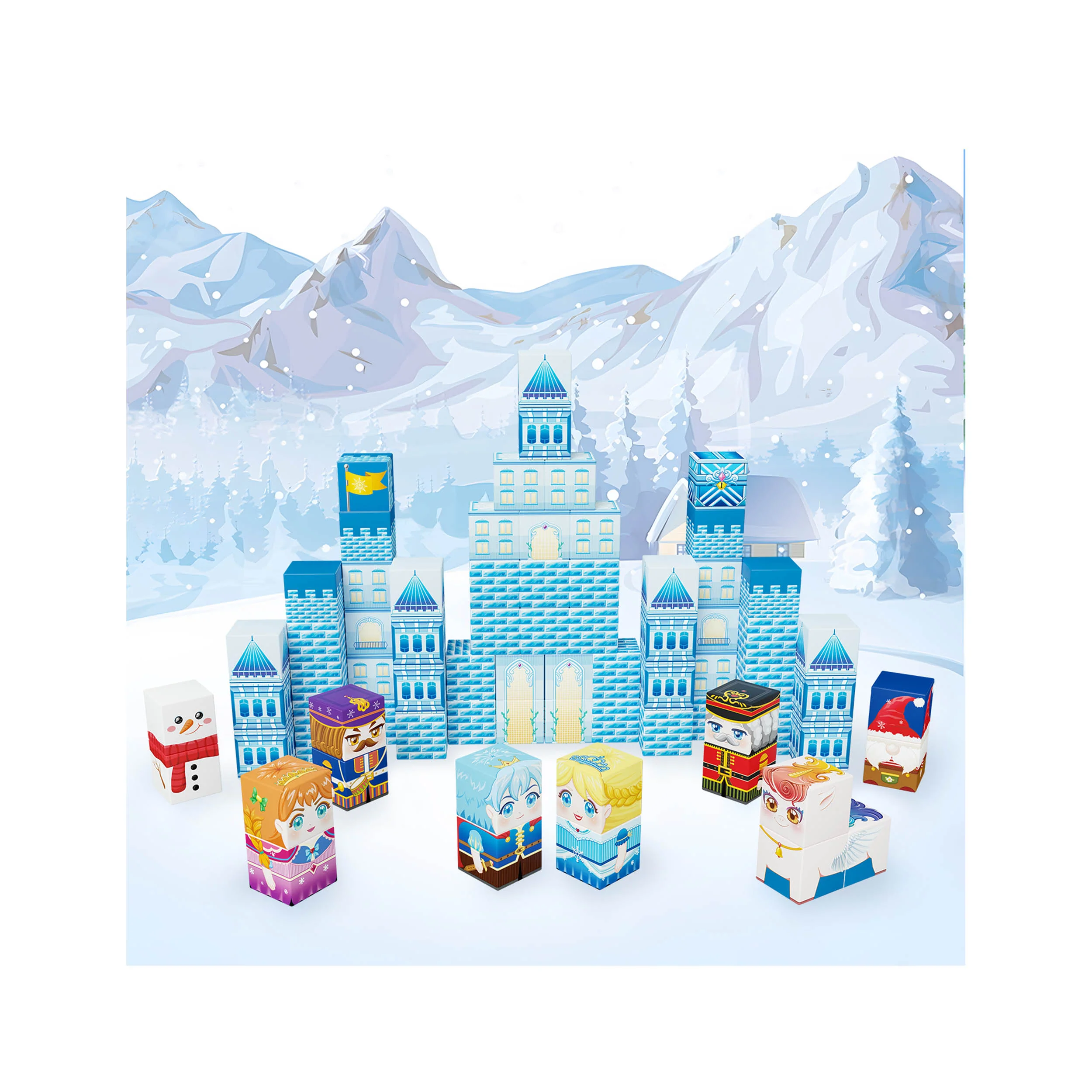 PicassoTiles Winter Ice Castle Themed Magnetic Puzzle Cube Building Set - Image 2