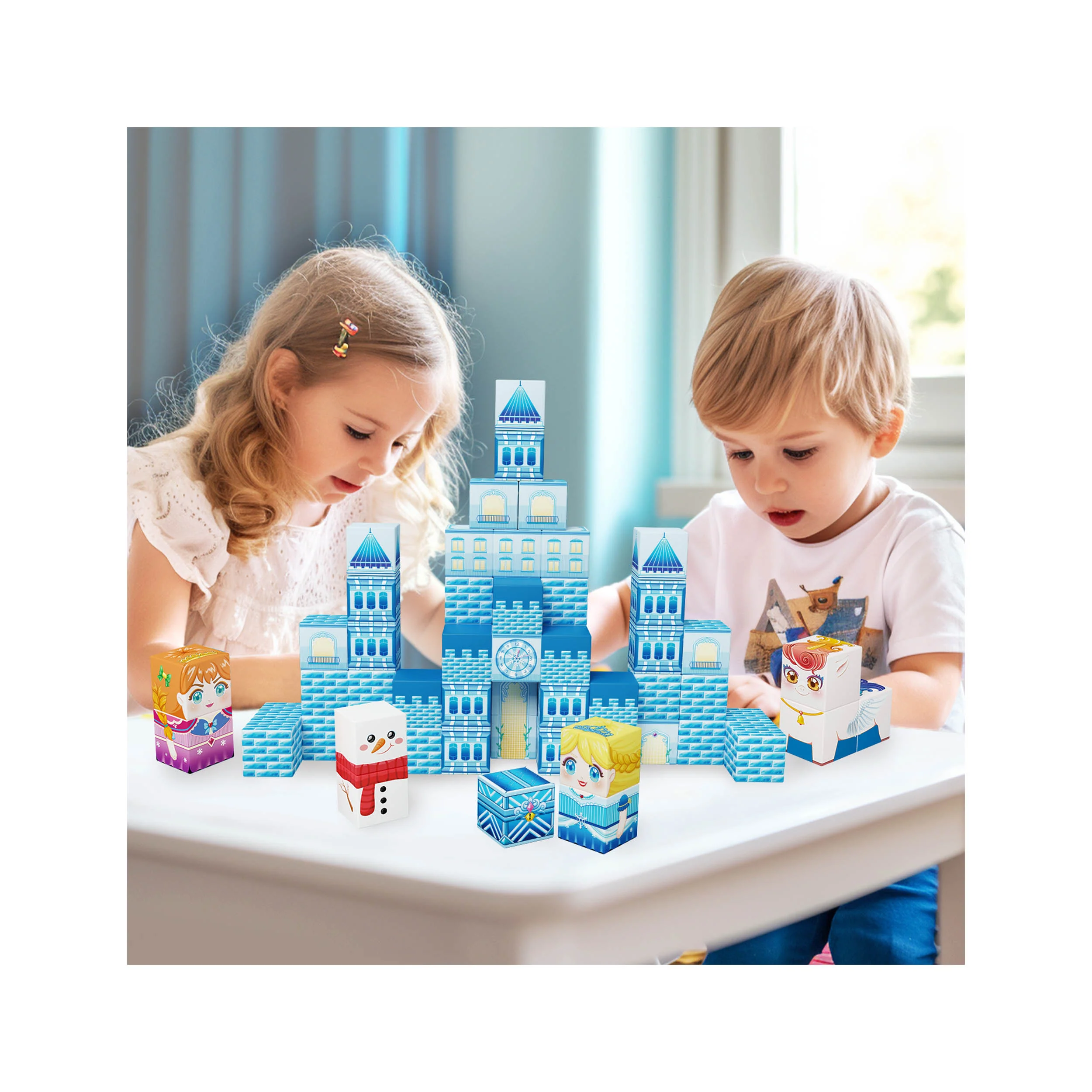 PicassoTiles Winter Ice Castle Themed Magnetic Puzzle Cube Building Set - Image 3