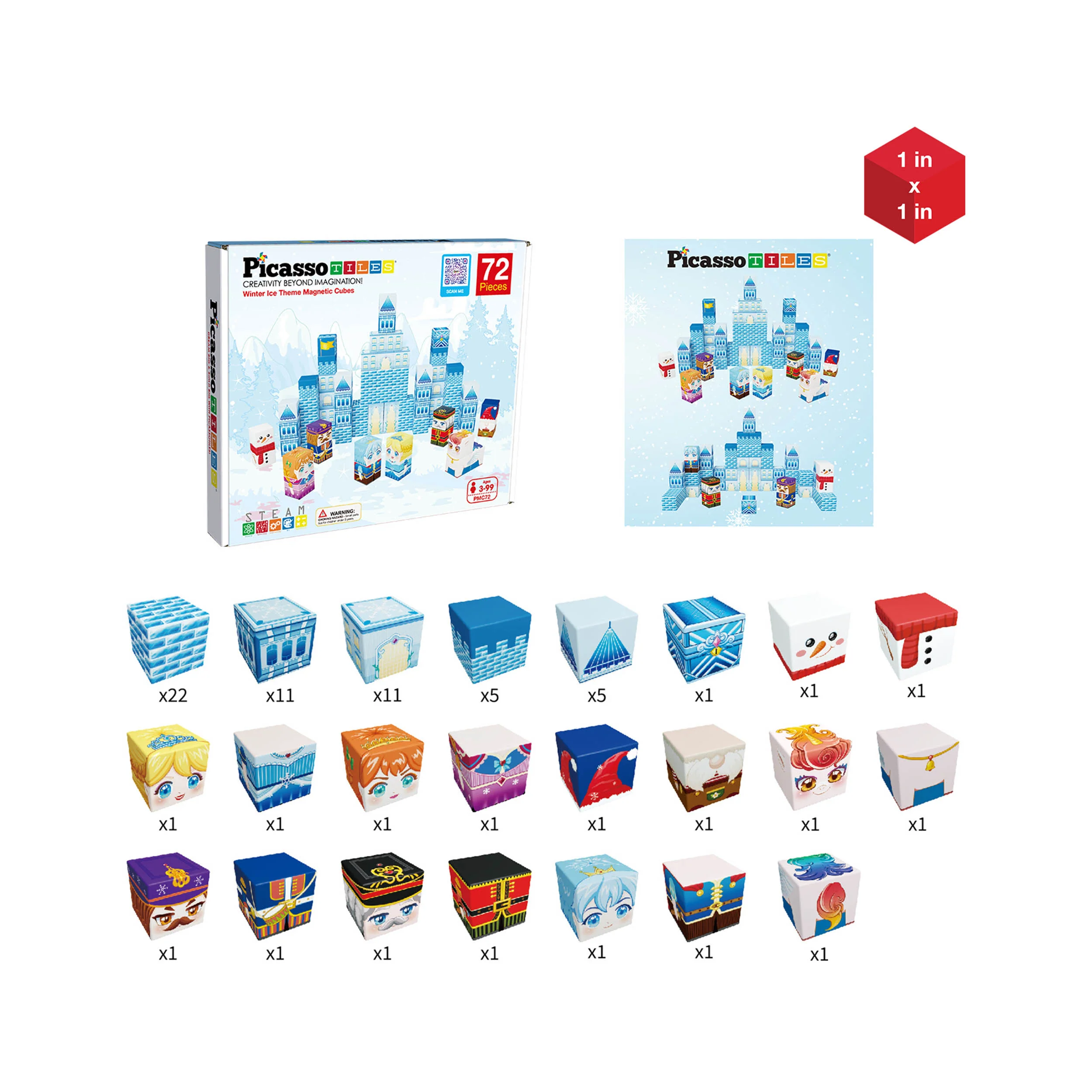 PicassoTiles Winter Ice Castle Themed Magnetic Puzzle Cube Building Set - Image 7