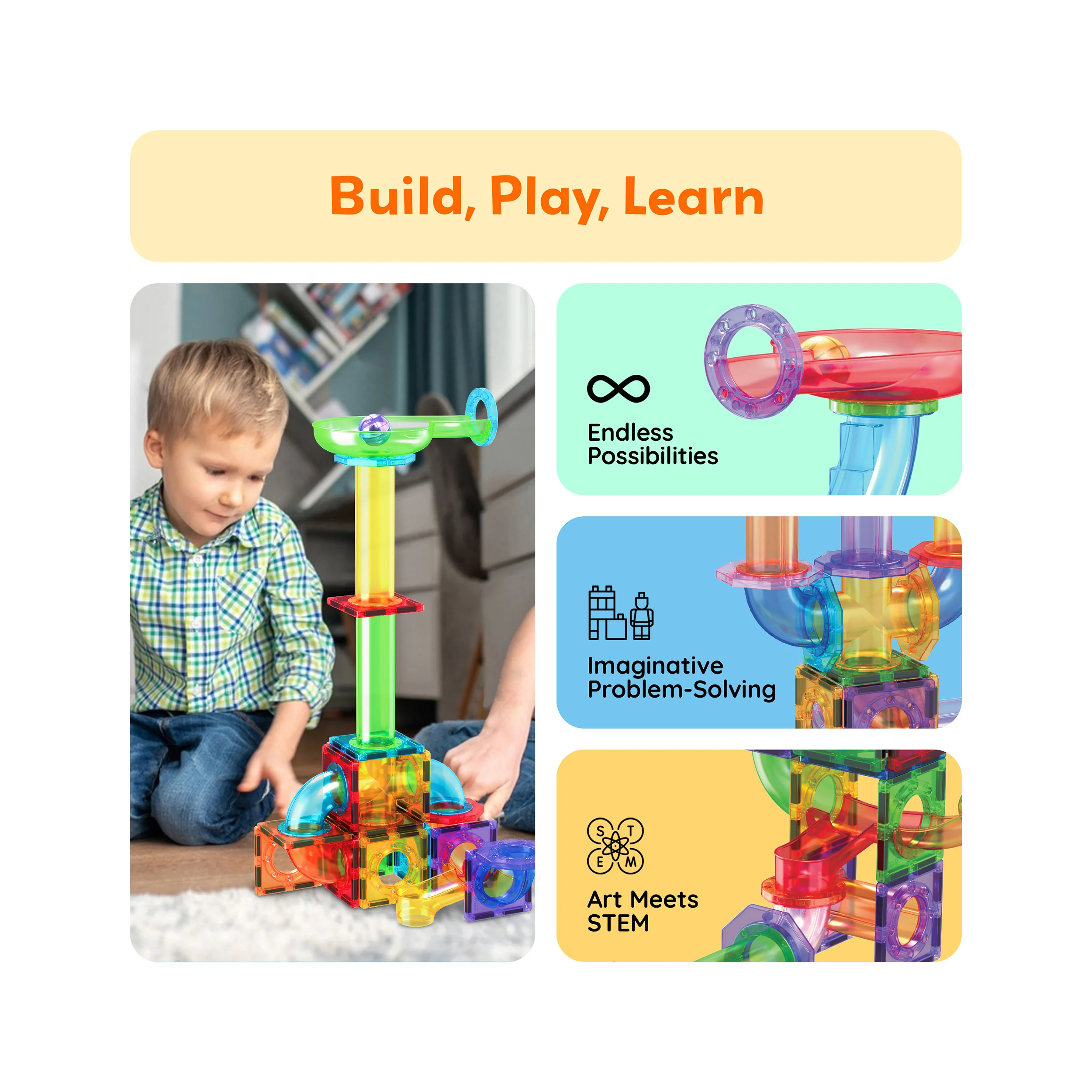PicassoTiles Magnetic Marble Run Expansion Pack (15 Pieces) - Image 6
