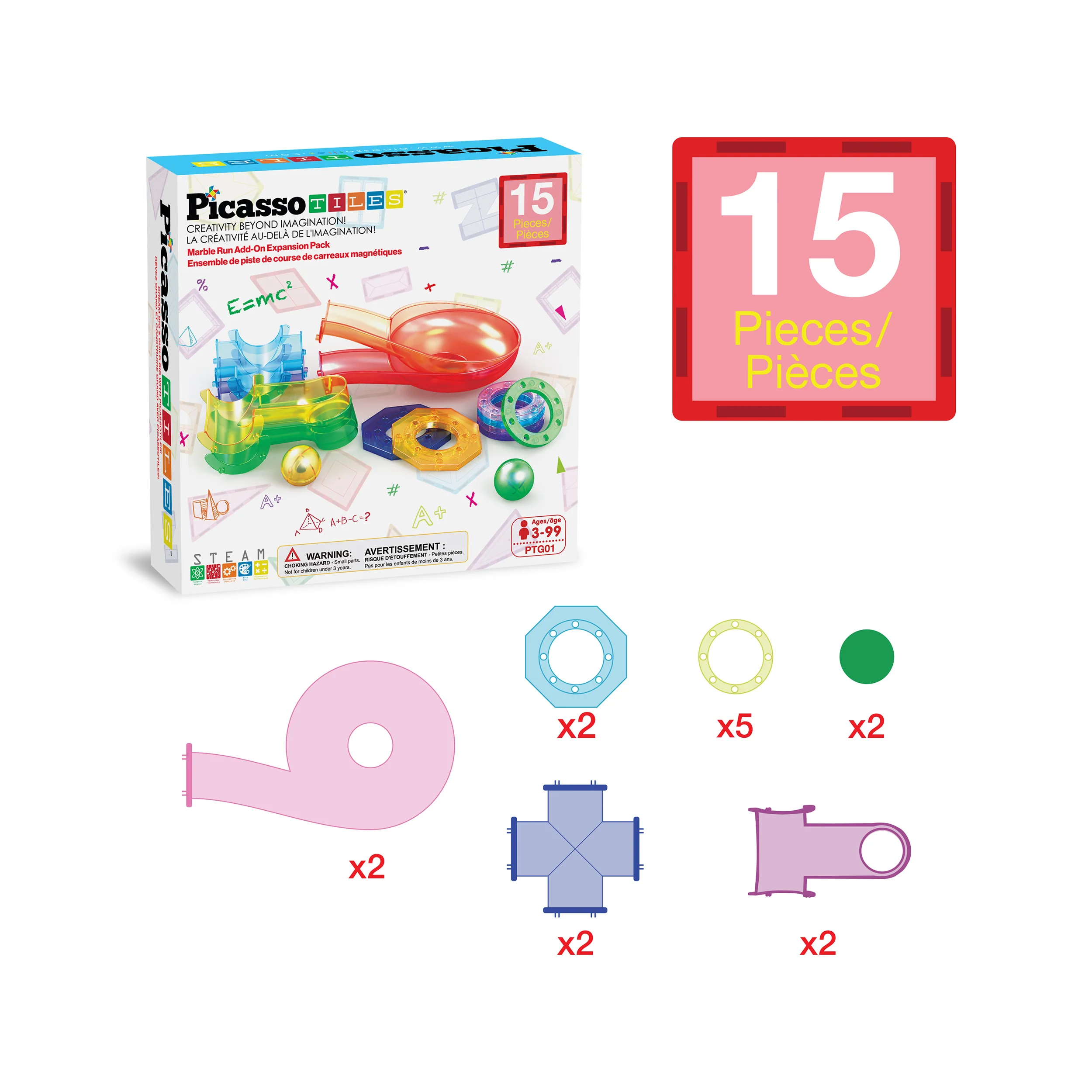 PicassoTiles Magnetic Marble Run Expansion Pack (15 Pieces) - Image 7