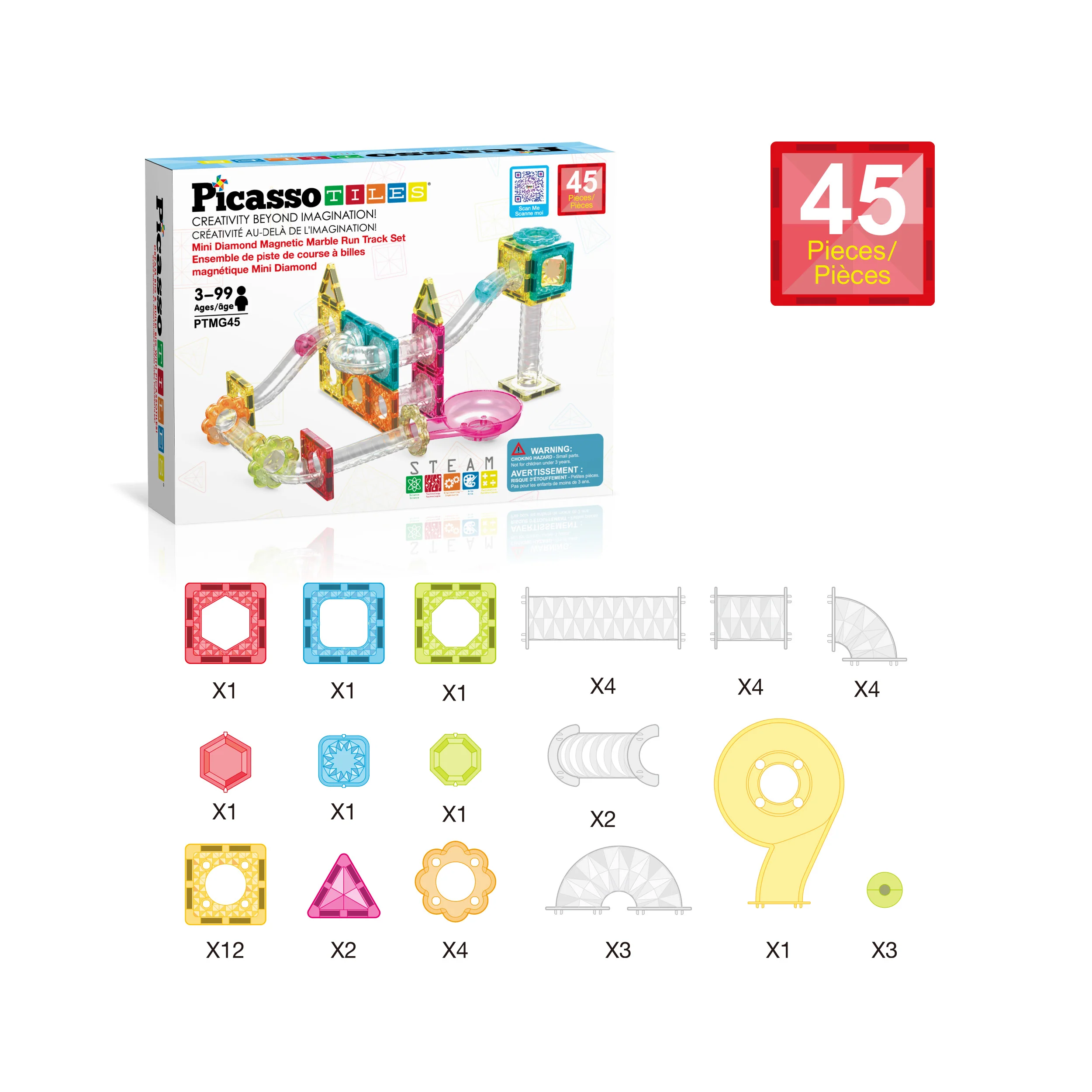 PicassoTiles Marble Run 45 Piece Travel Size Magnetic Tiles Building Blocks - Image 3