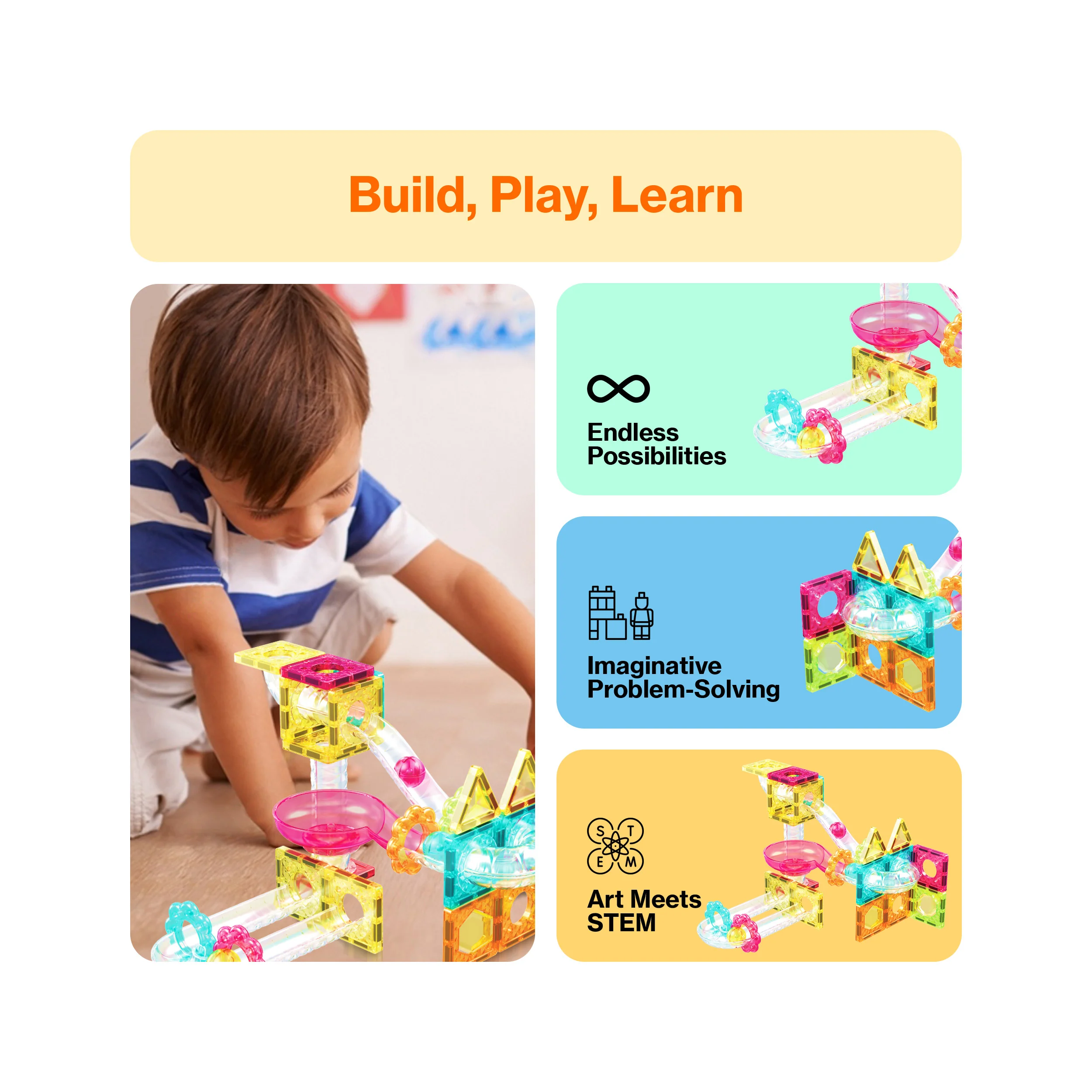 PicassoTiles Marble Run 45 Piece Travel Size Magnetic Tiles Building Blocks - Image 4