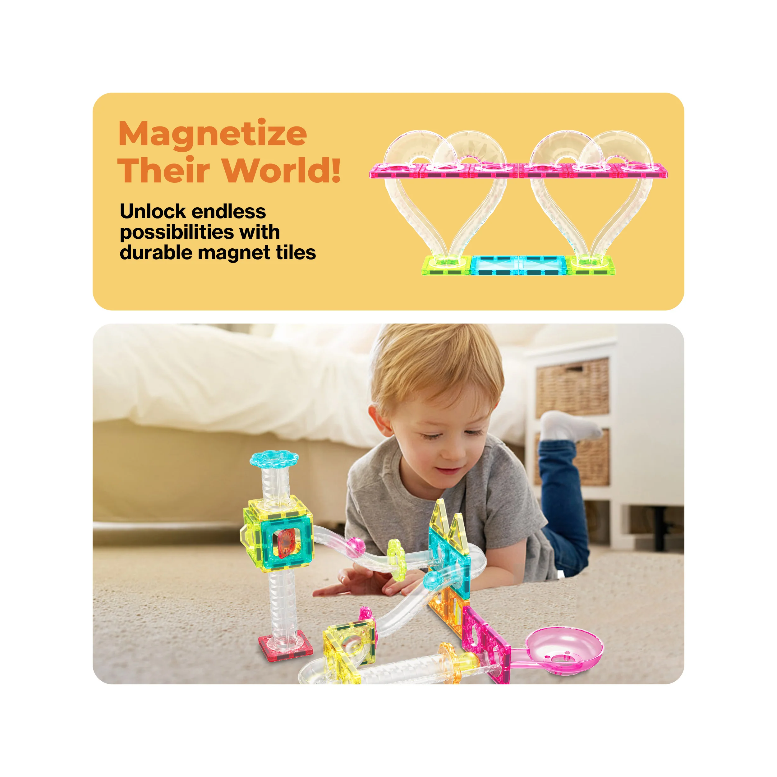 PicassoTiles Marble Run 45 Piece Travel Size Magnetic Tiles Building Blocks - Image 7