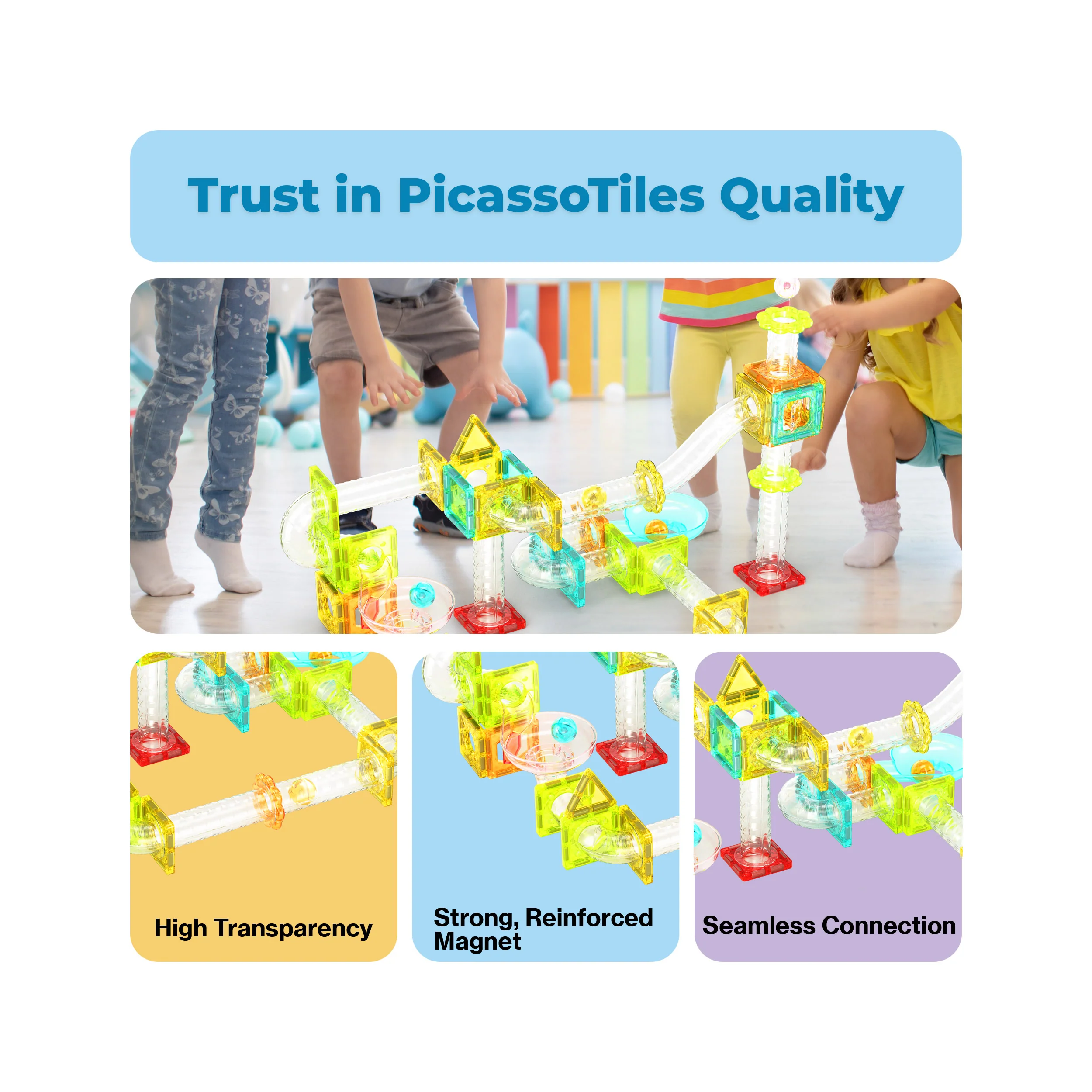 PicassoTiles Marble Run 45 Piece Travel Size Magnetic Tiles Building Blocks - Image 8
