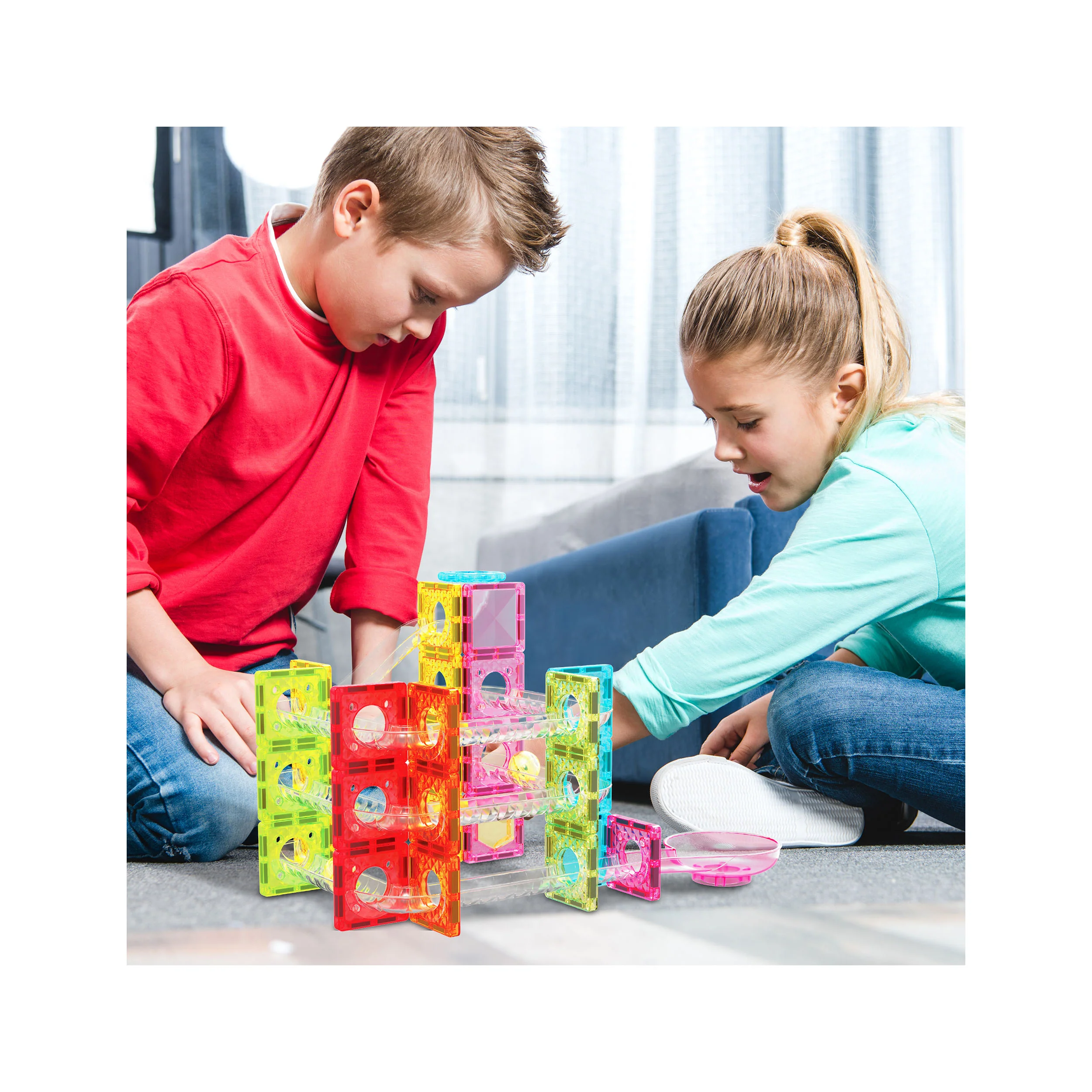 PicassoTiles 60pc Magnetic Tiles Marble Run Travel Size Construction Playset - Image 2